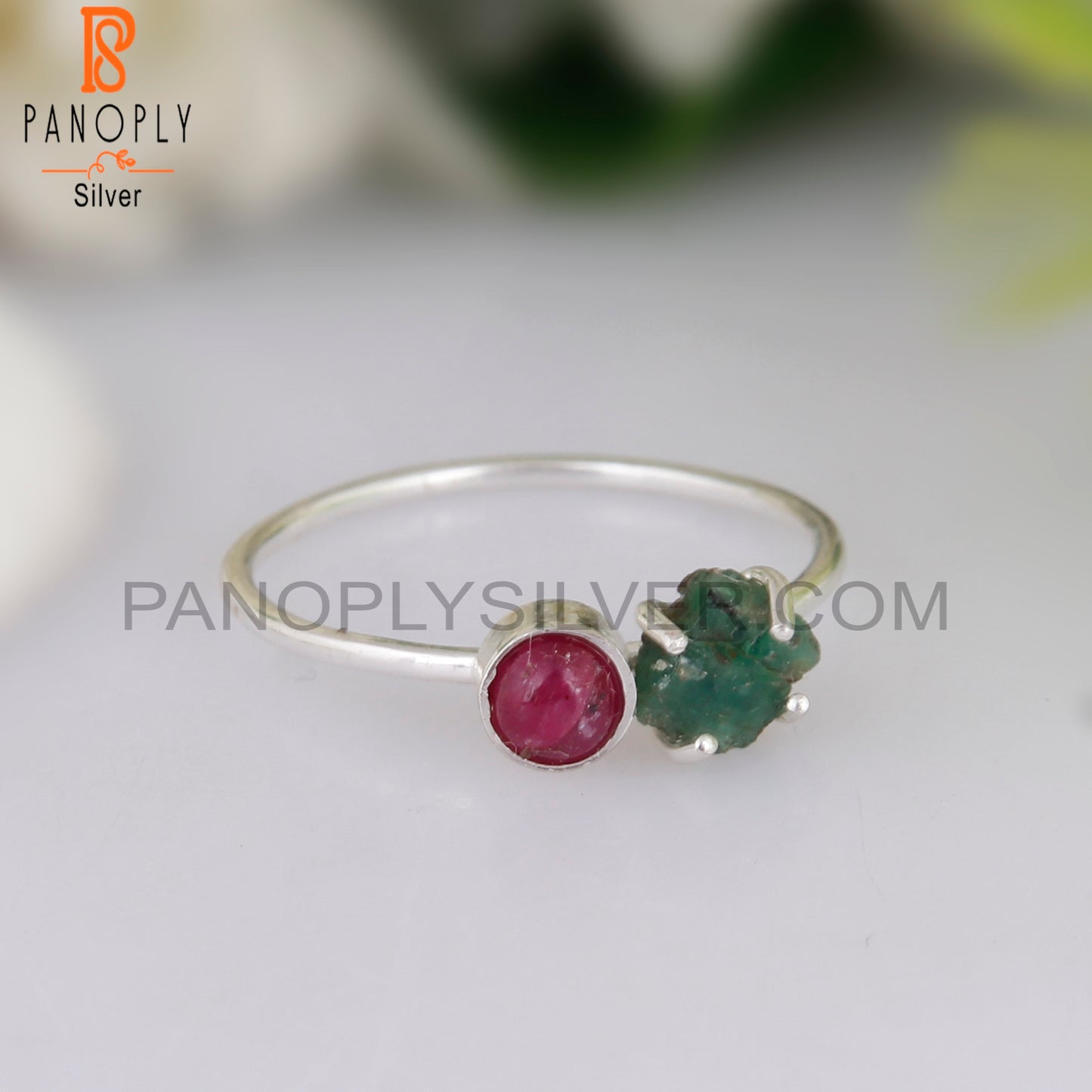 Ruby & Emerald 925 Sterling Silver Ring