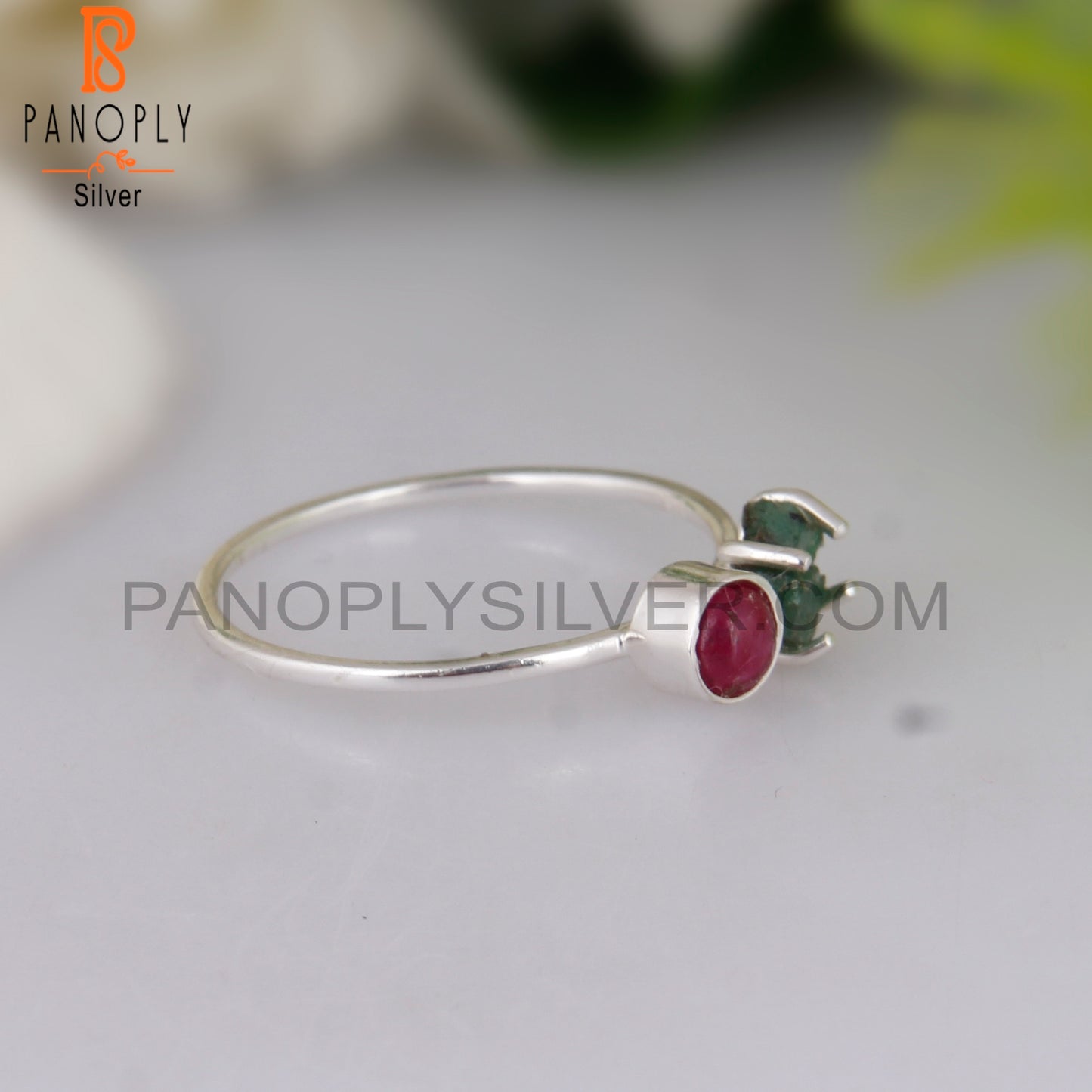 Ruby & Emerald 925 Sterling Silver Ring