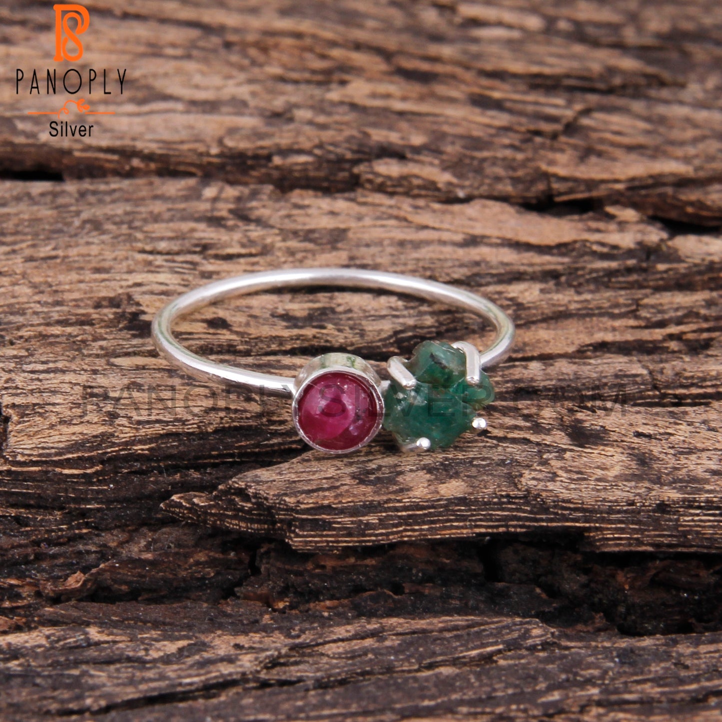 Ruby & Emerald 925 Sterling Silver Ring