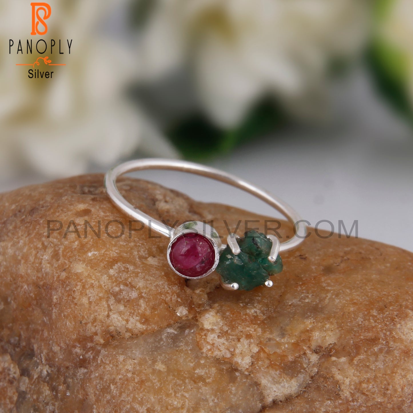 Ruby & Emerald 925 Sterling Silver Ring