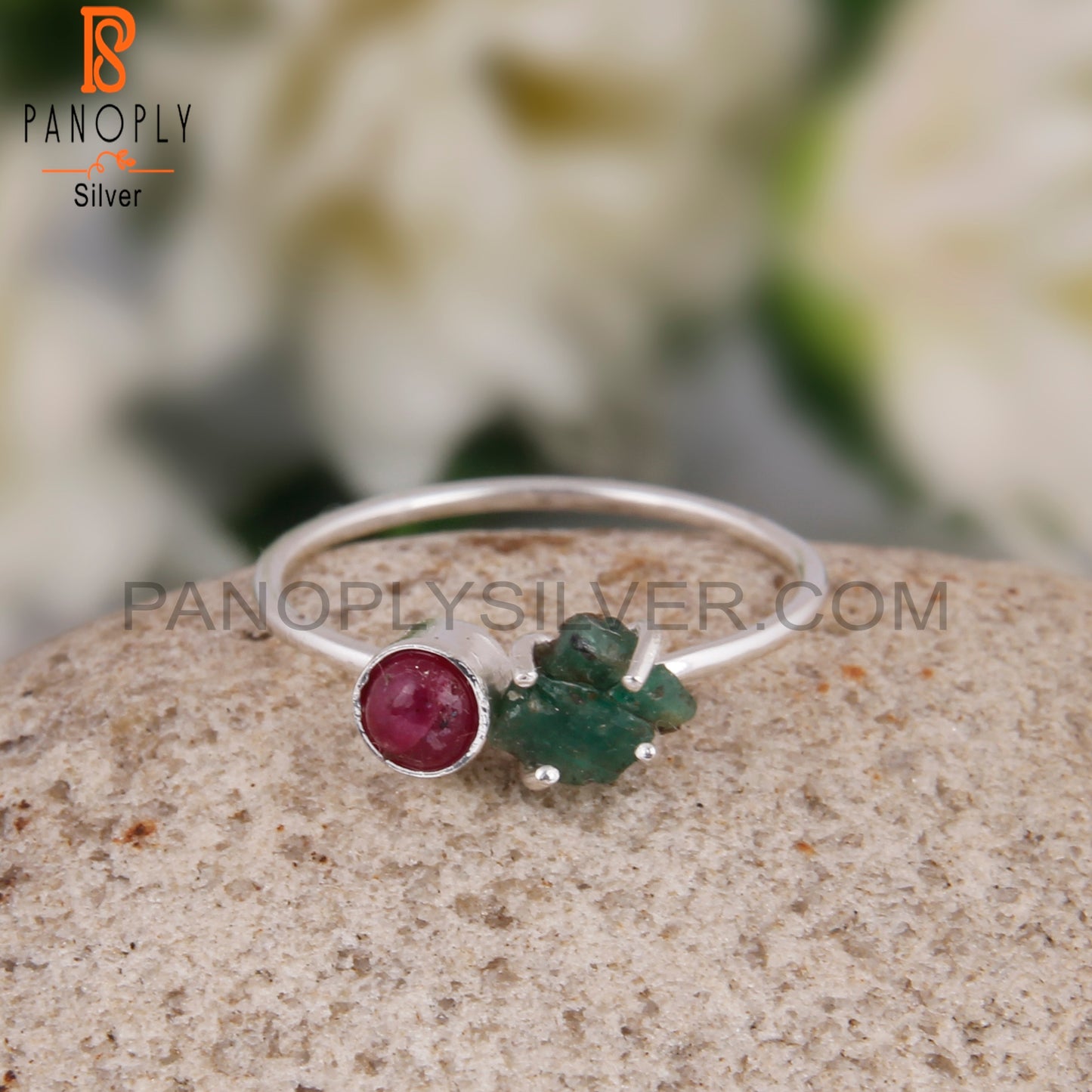 Ruby & Emerald 925 Sterling Silver Ring
