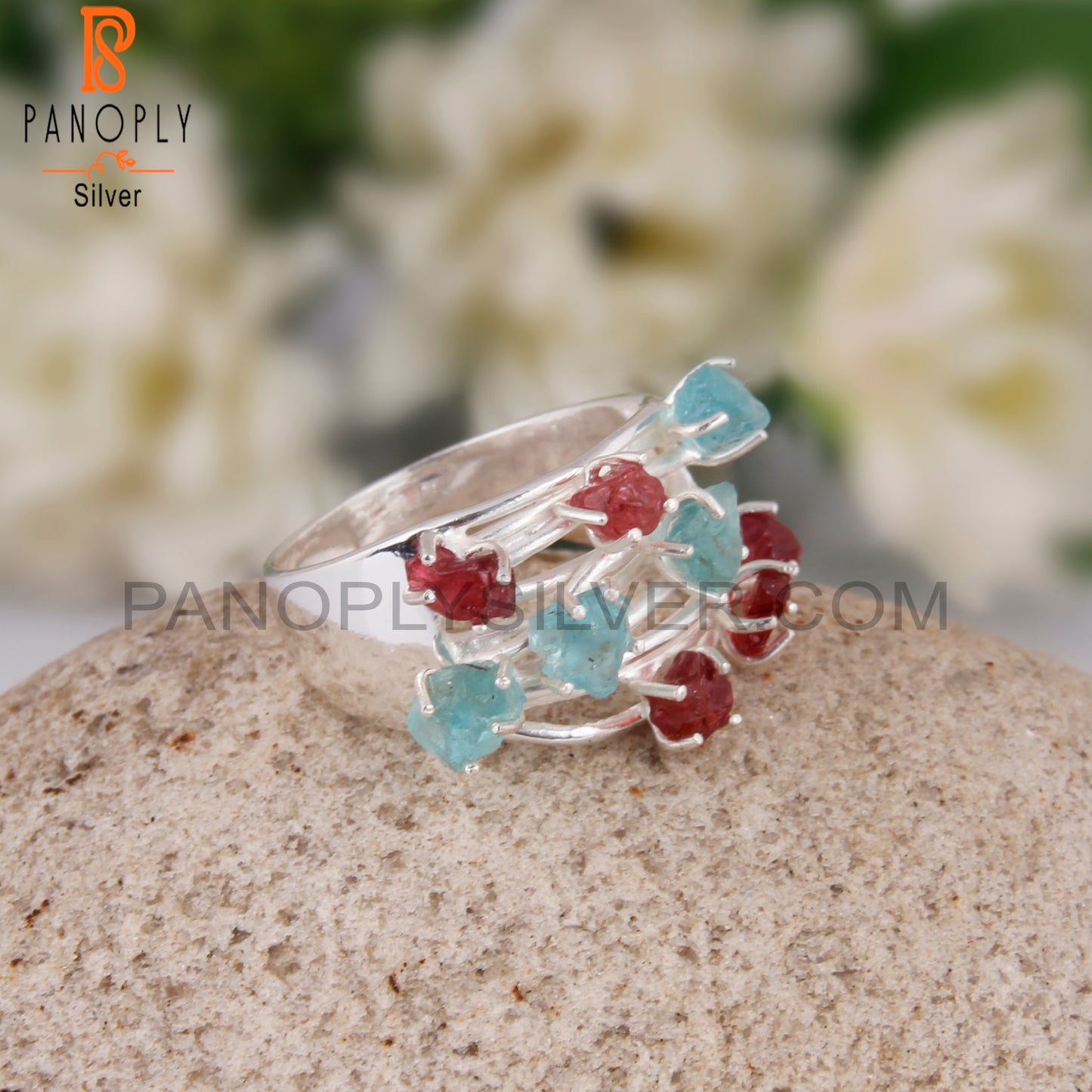 Apatite & Spinel Ruby 925 Sterling Silver Lightweight Ring