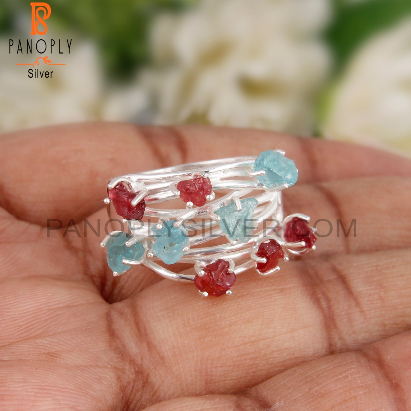 Apatite & Spinel Ruby 925 Sterling Silver Lightweight Ring
