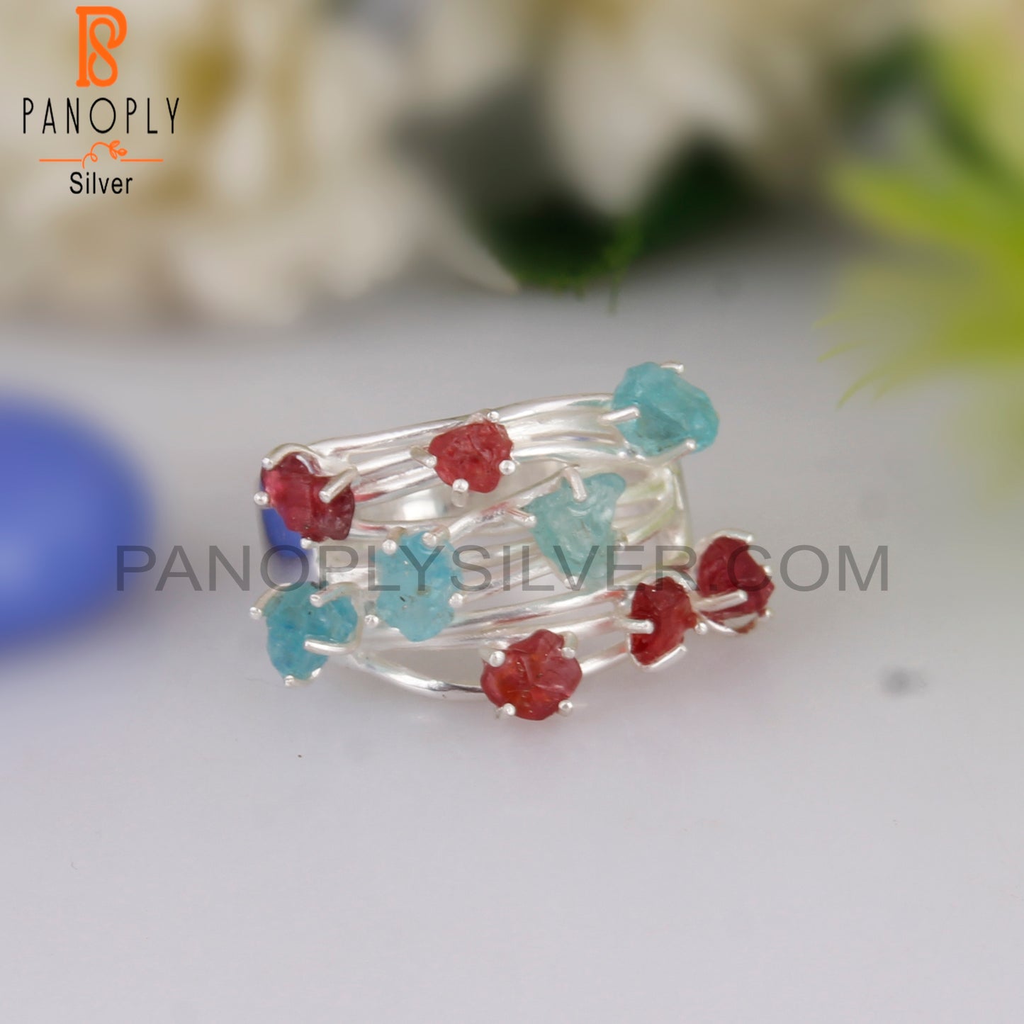 Apatite & Spinel Ruby 925 Sterling Silver Lightweight Ring