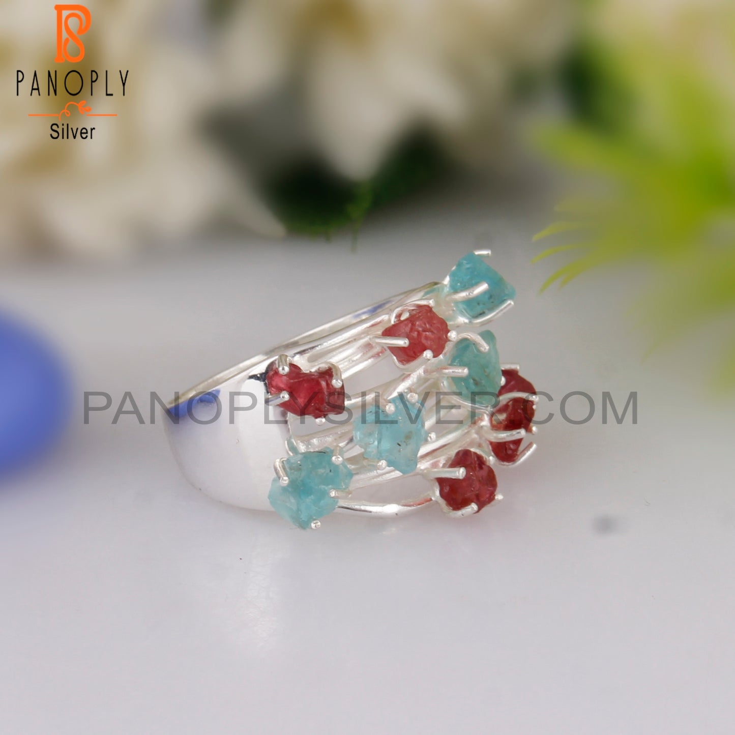 Apatite & Spinel Ruby 925 Sterling Silver Lightweight Ring