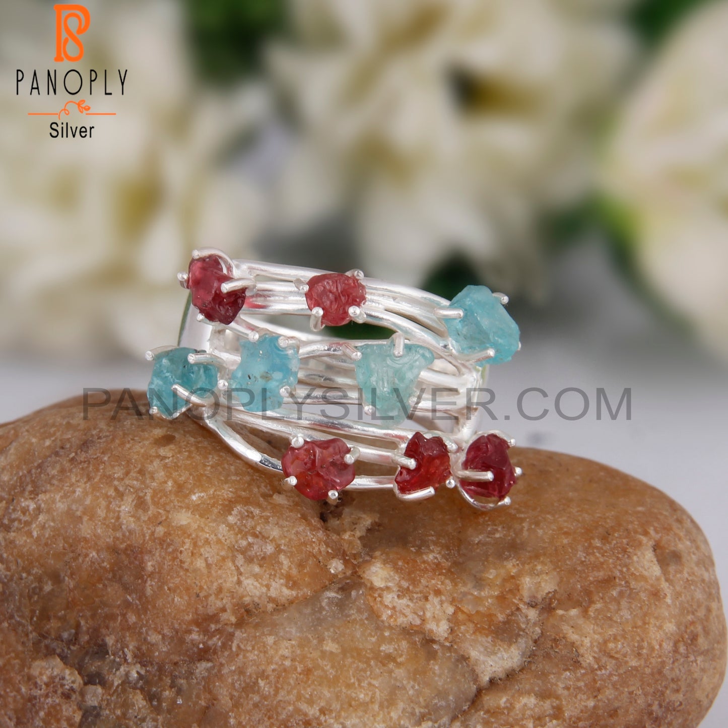 Apatite & Spinel Ruby 925 Sterling Silver Lightweight Ring