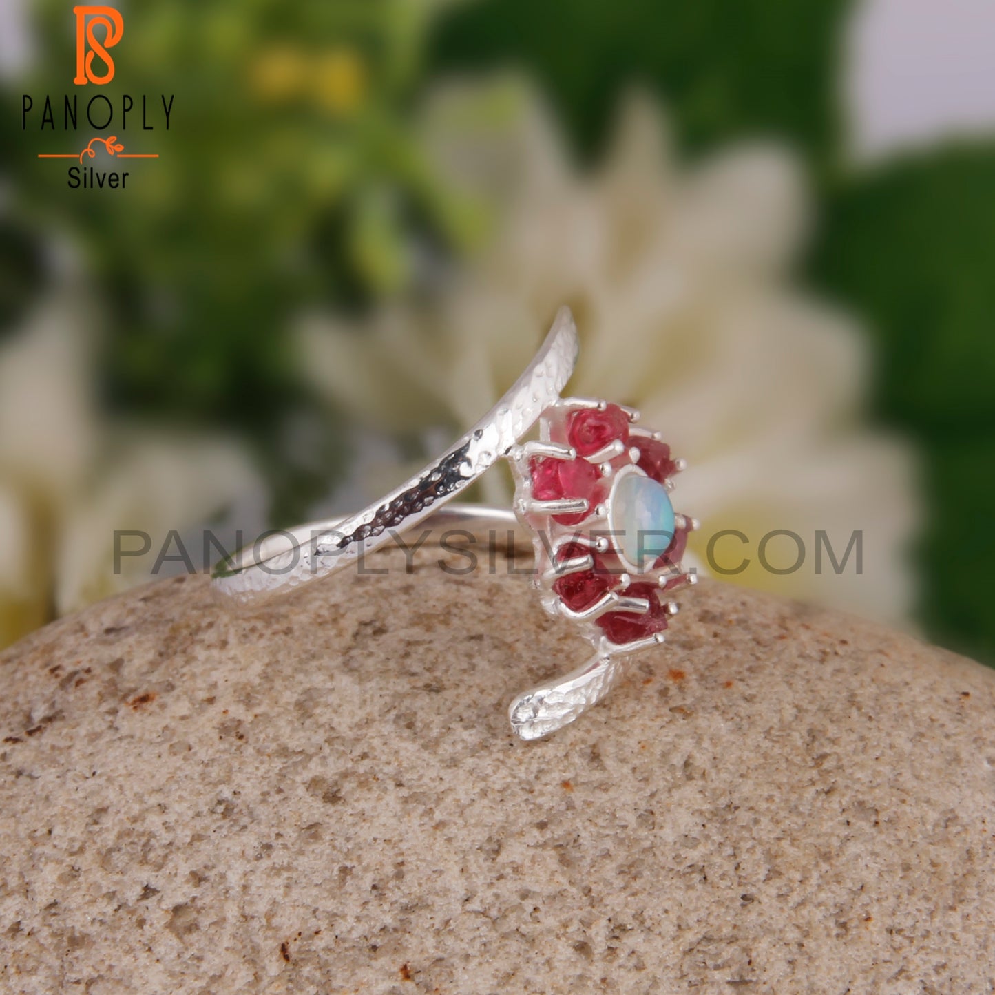 Ethiopian Opal & Spinel Ruby 925 Sterling Silver Bypass Ring