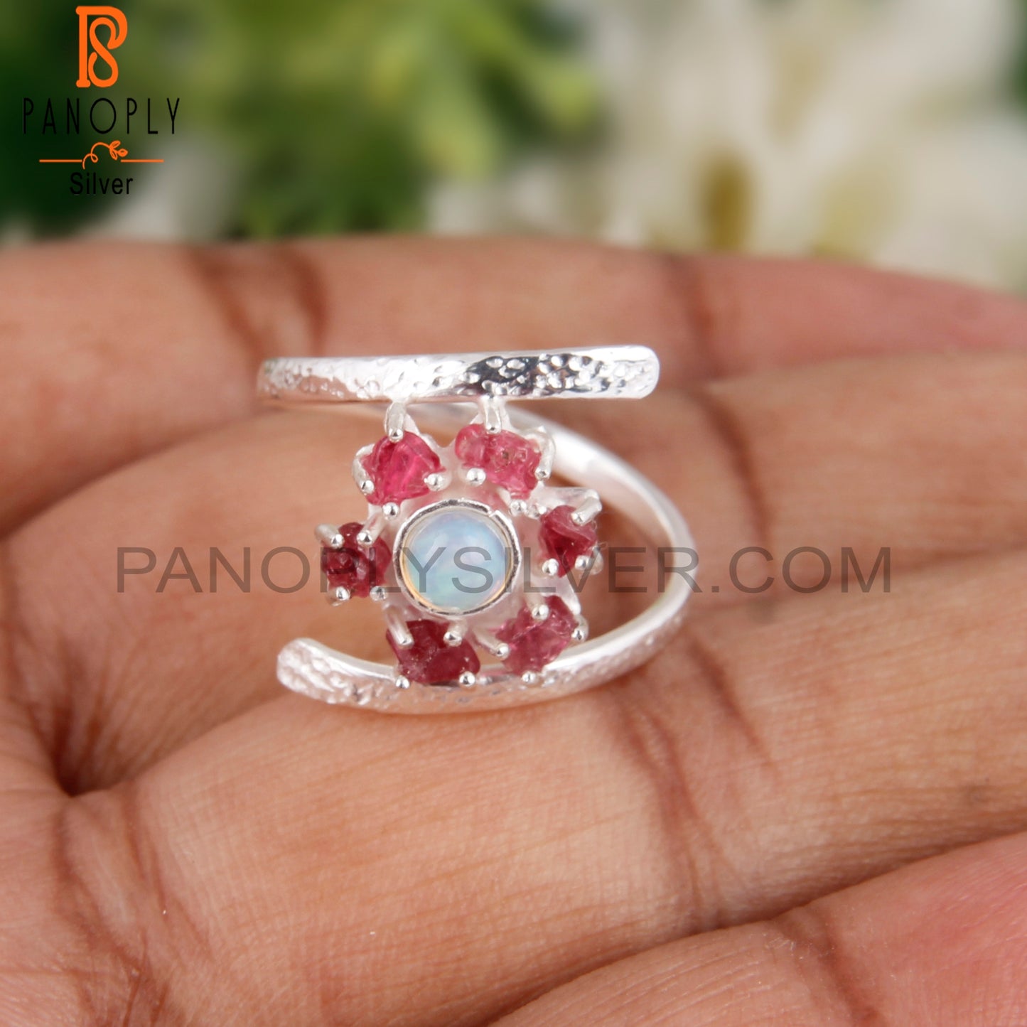 Ethiopian Opal & Spinel Ruby 925 Sterling Silver Bypass Ring