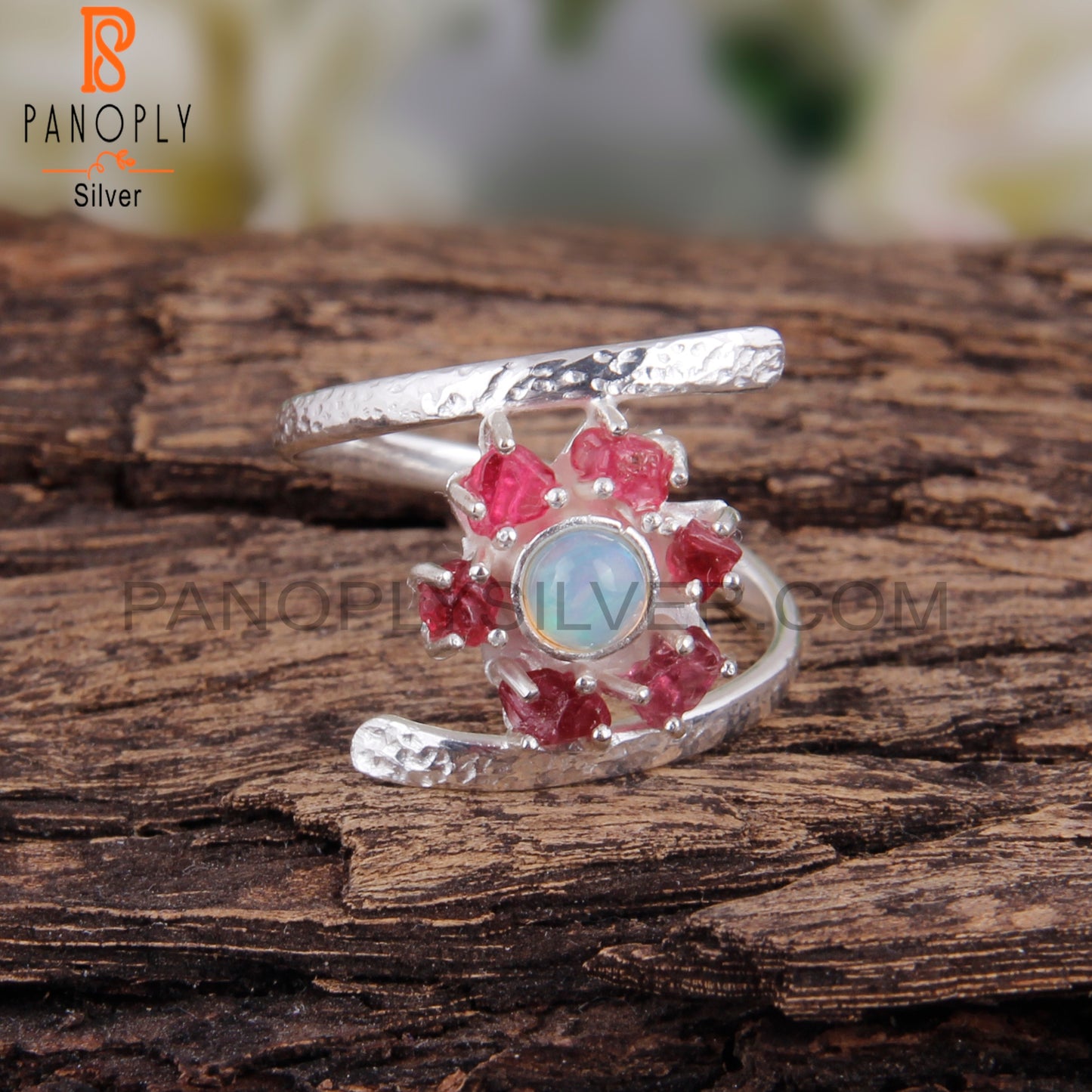 Ethiopian Opal & Spinel Ruby 925 Sterling Silver Bypass Ring