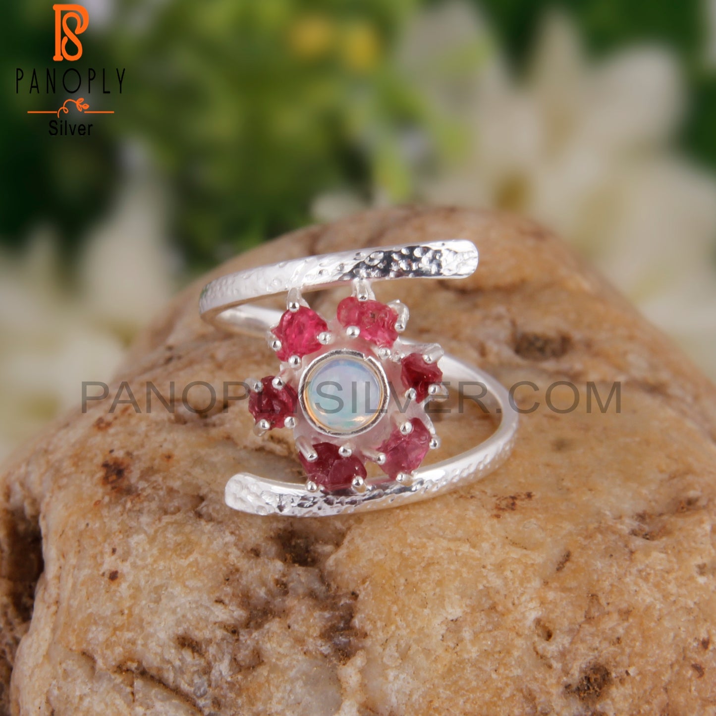 Ethiopian Opal & Spinel Ruby 925 Sterling Silver Bypass Ring