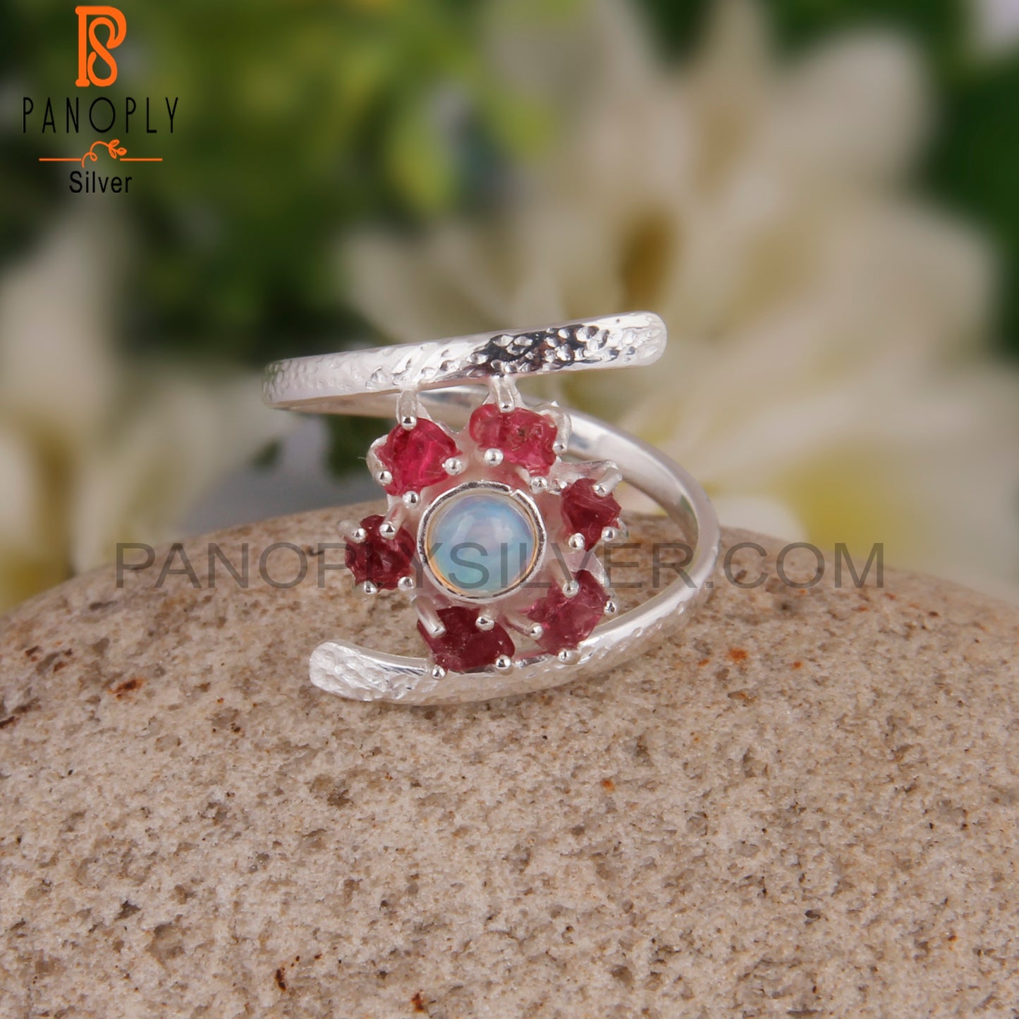 Ethiopian Opal & Spinel Ruby 925 Sterling Silver Bypass Ring