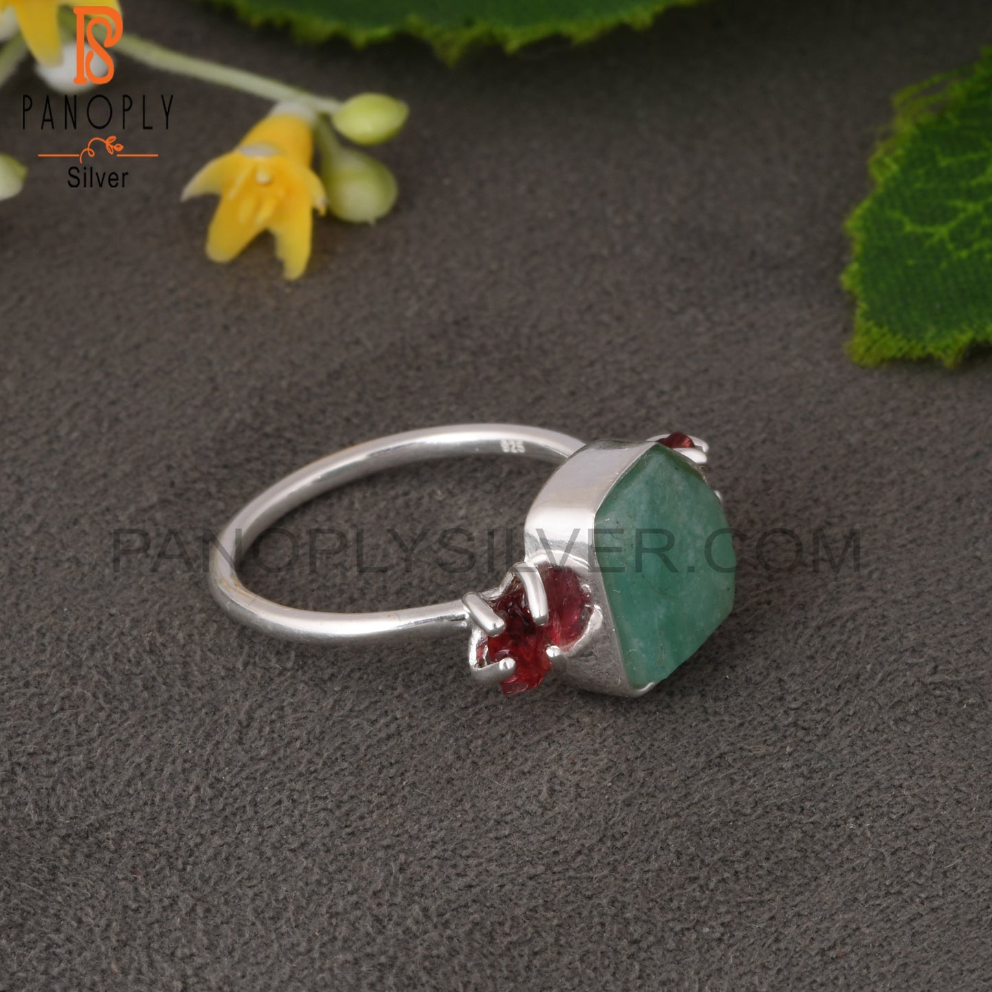 Spinel Ruby & Emerald 925 Sterling Silver Ring