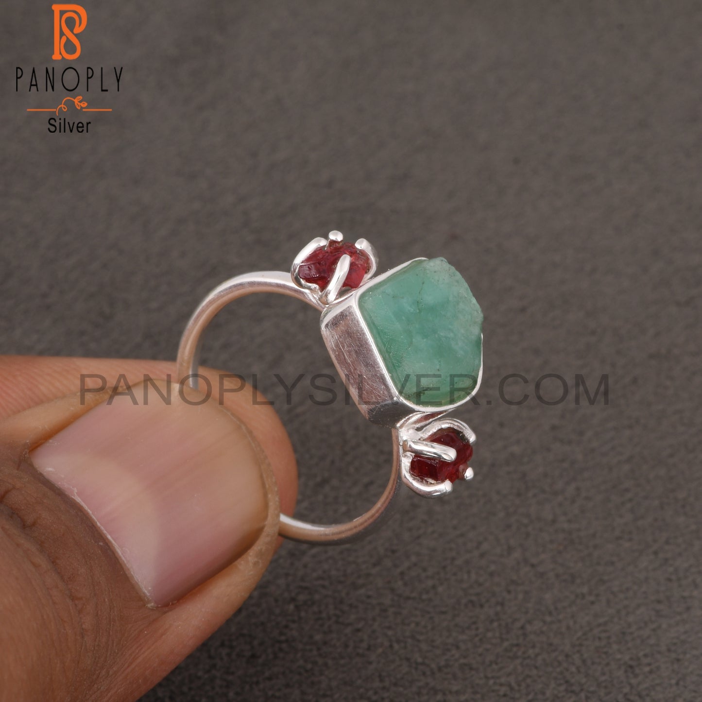 Spinel Ruby & Emerald 925 Sterling Silver Ring