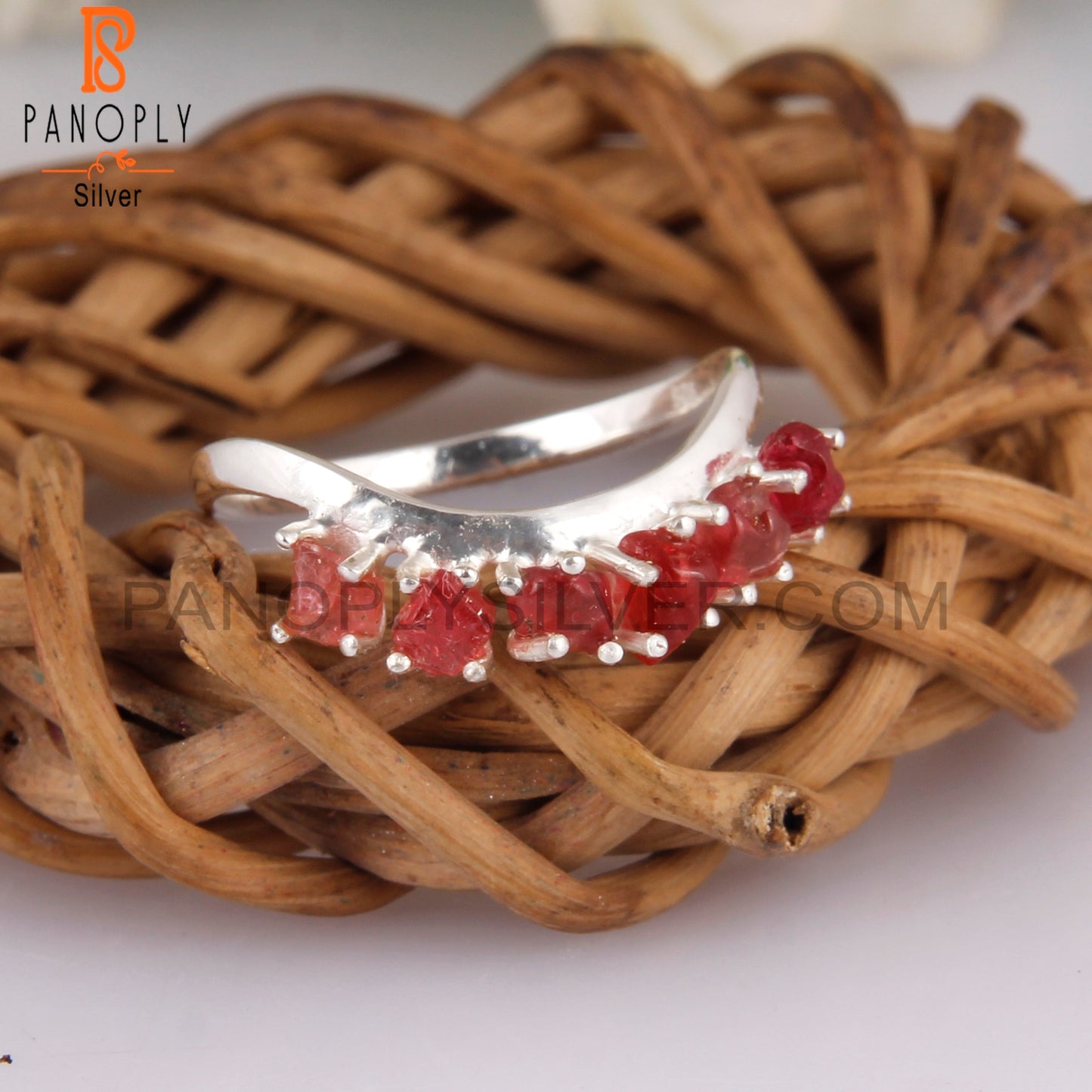 Spinel Ruby 925 Sterling Silver Wedding Engagement Ring