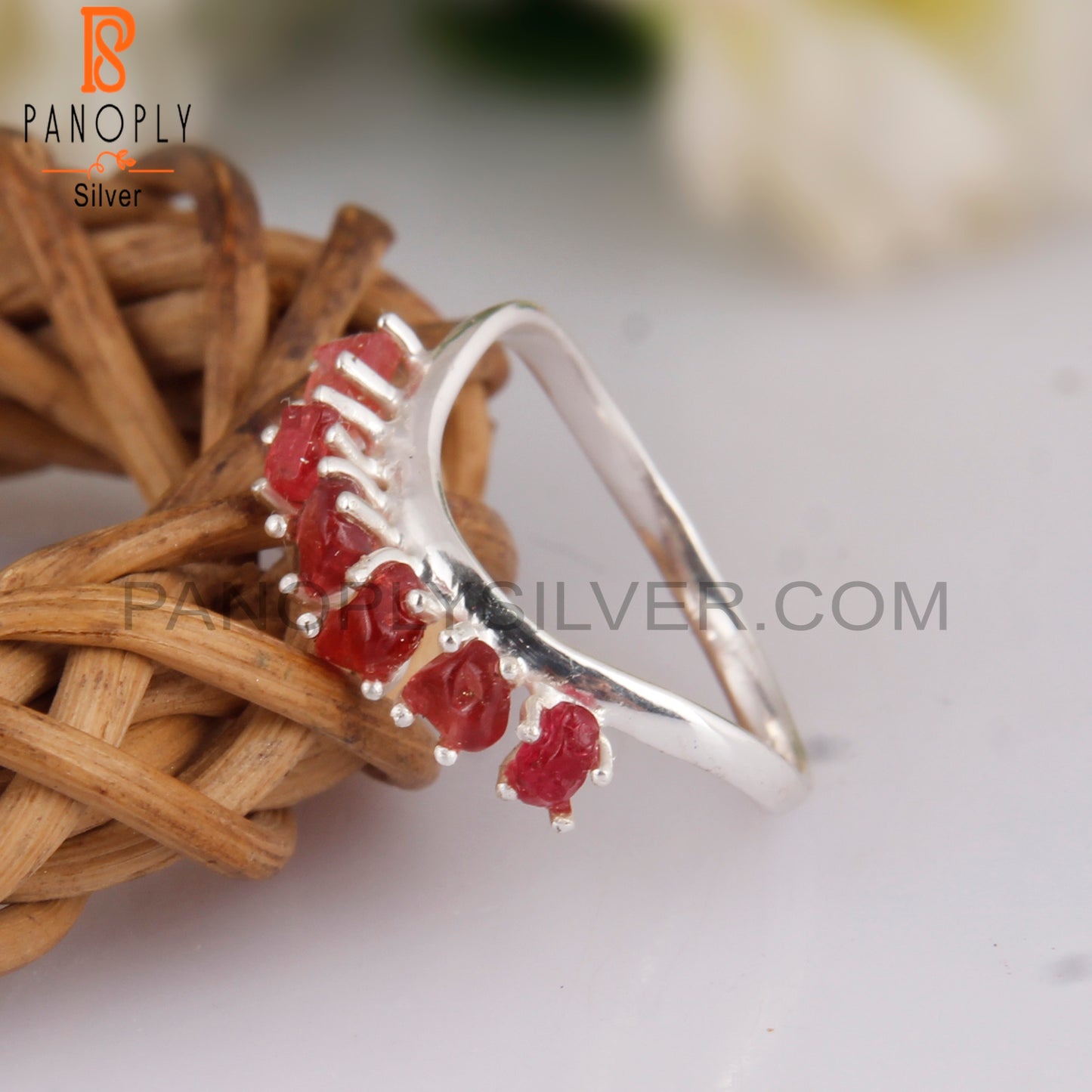 Spinel Ruby 925 Sterling Silver Wedding Engagement Ring