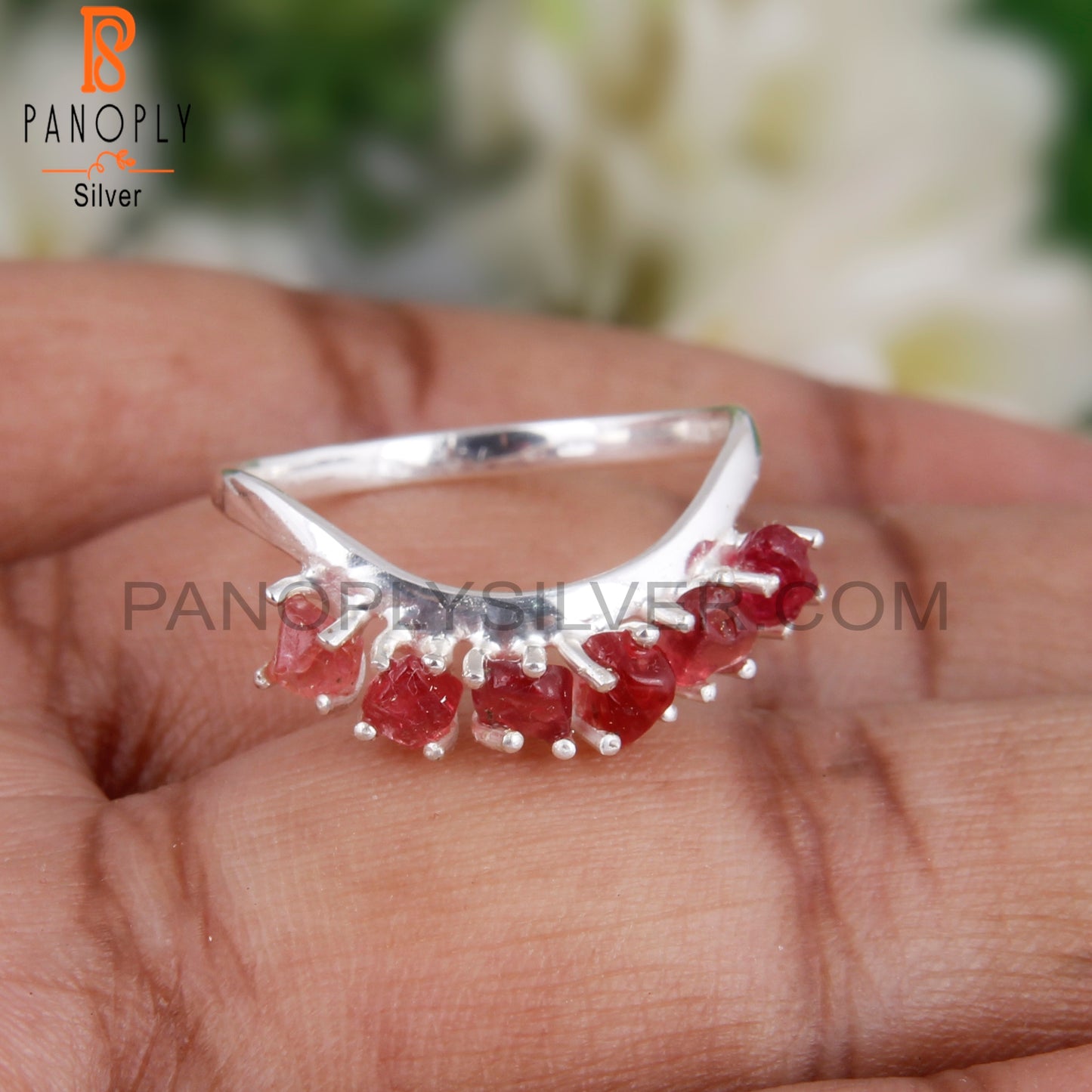 Spinel Ruby 925 Sterling Silver Wedding Engagement Ring