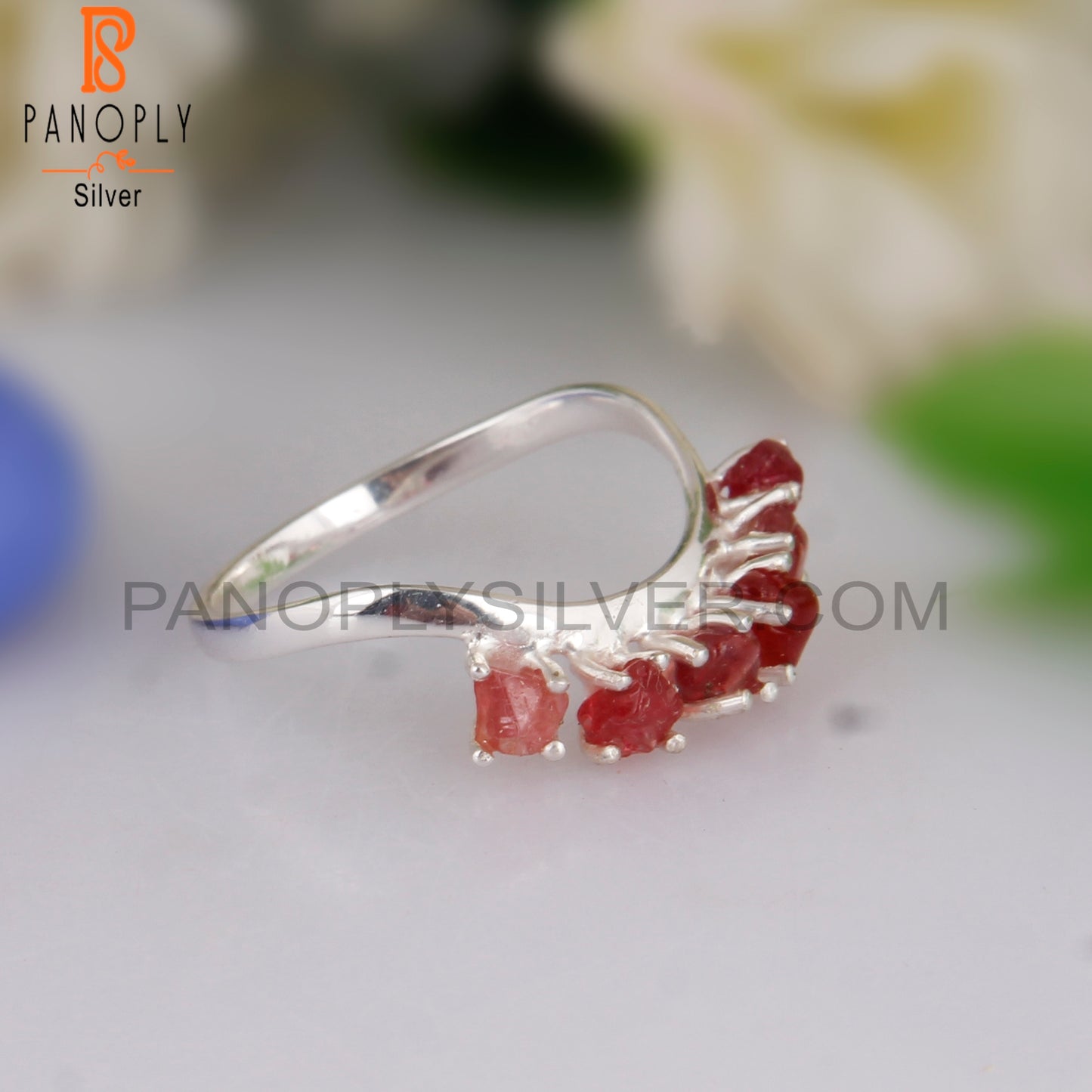 Spinel Ruby 925 Sterling Silver Wedding Engagement Ring