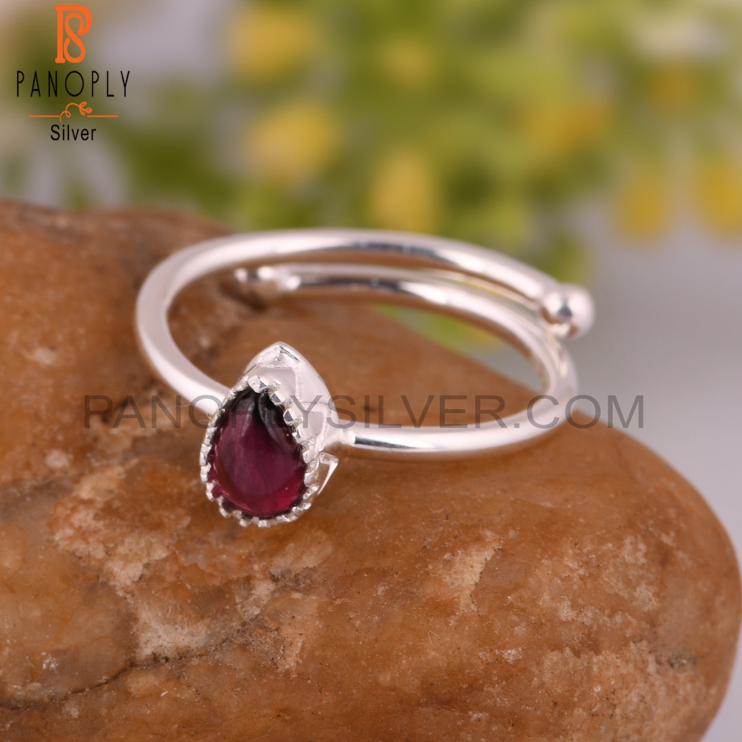 Garnet Pear Shape 925 Sterling Silver Natural Attractive Ring