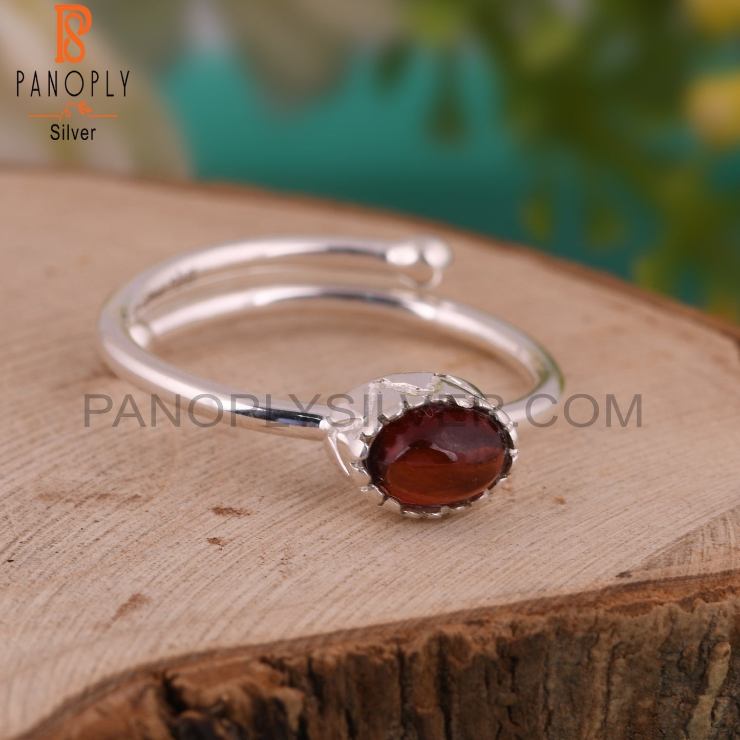 Classic Garnet Oval Shape 925 Sterling Silver Ring