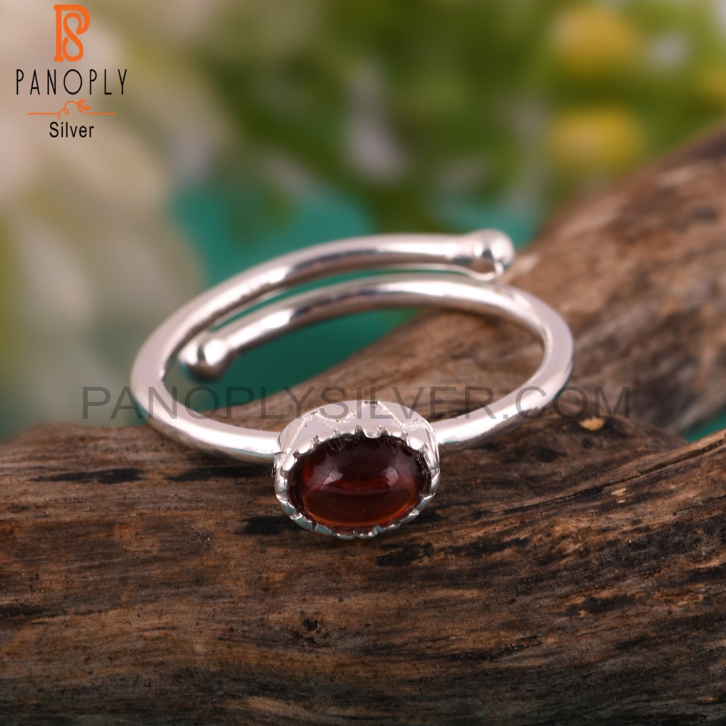 Classic Garnet Oval Shape 925 Sterling Silver Ring