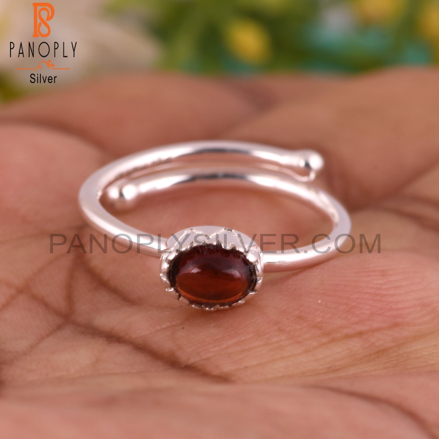 Classic Garnet Oval Shape 925 Sterling Silver Ring
