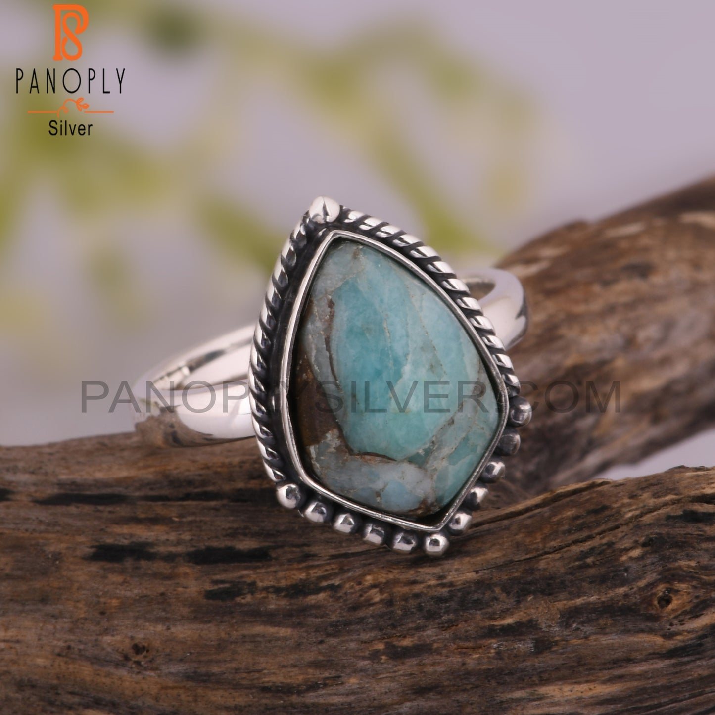 Mojave Copper Amazonite Kite 925 Minimalist Silver Ring