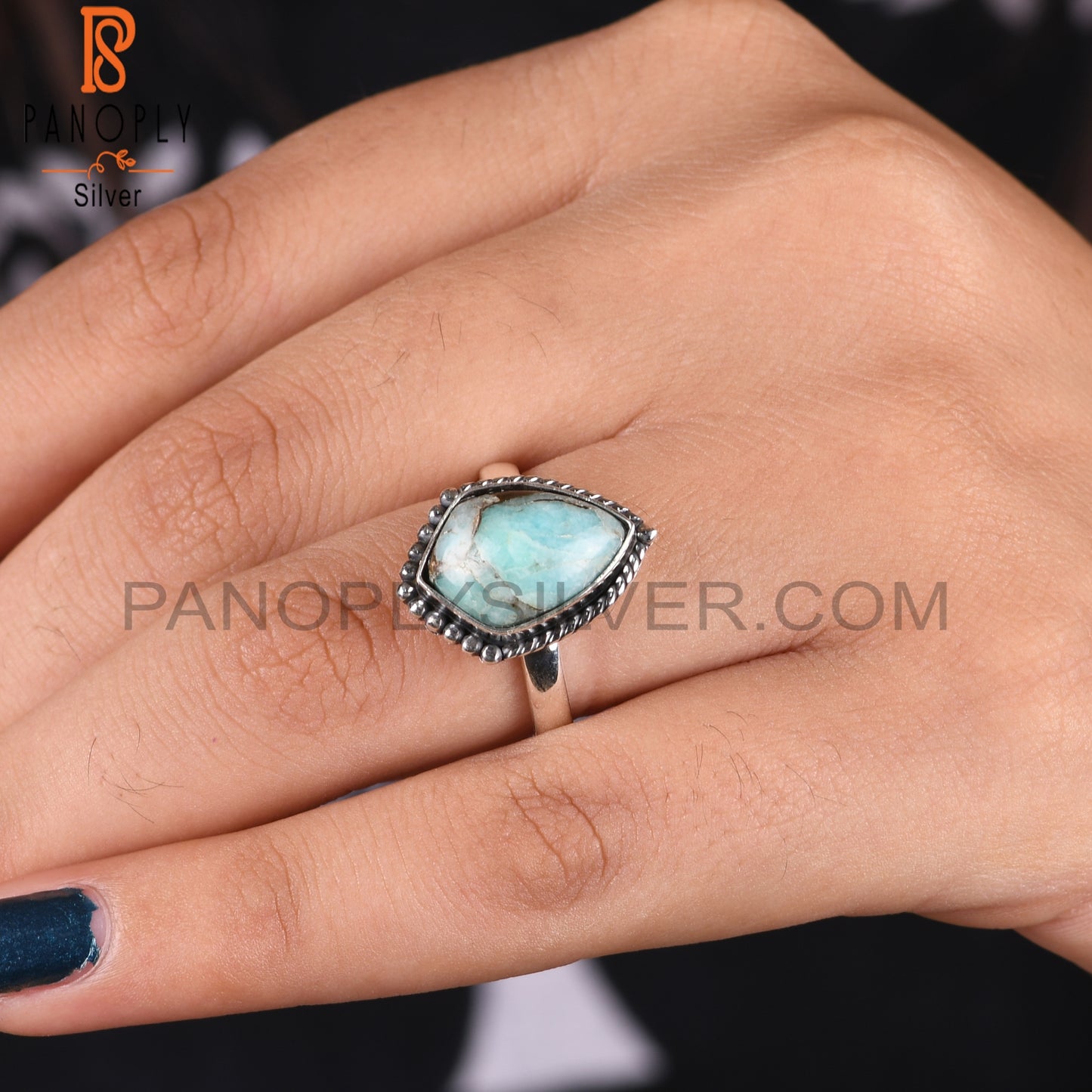 Mojave Copper Amazonite Kite 925 Minimalist Silver Ring