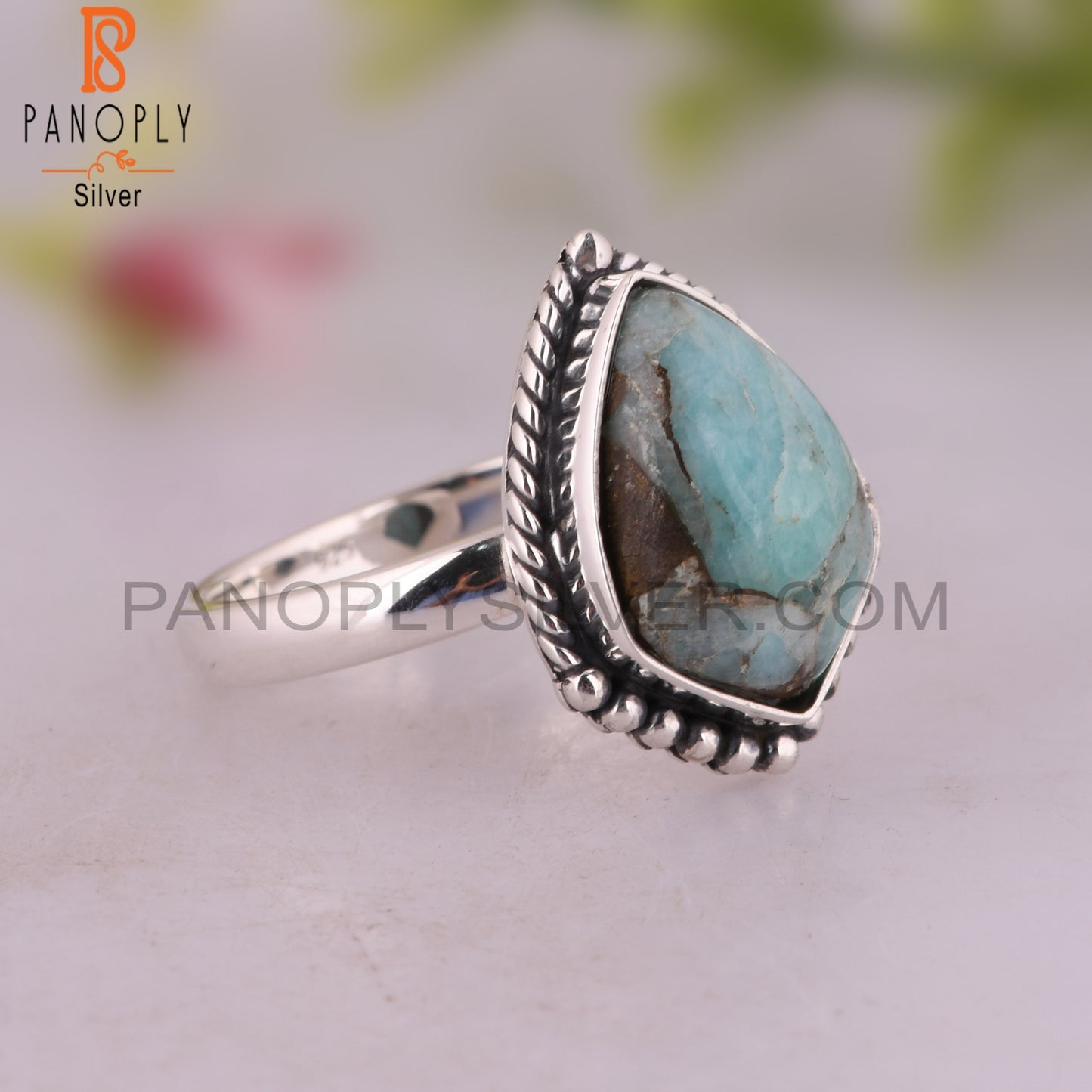Mojave Copper Amazonite Kite 925 Minimalist Silver Ring
