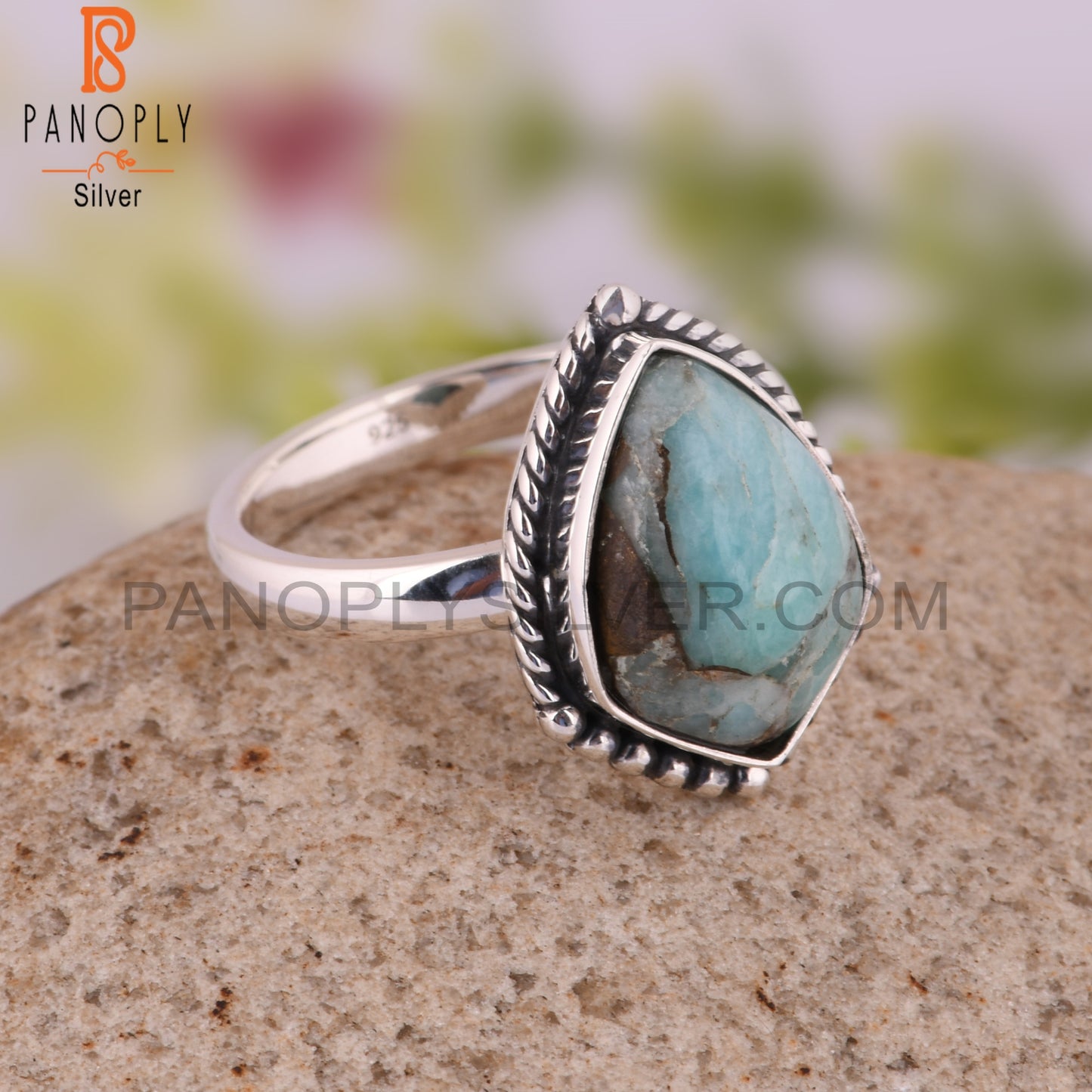 Mojave Copper Amazonite Kite 925 Minimalist Silver Ring