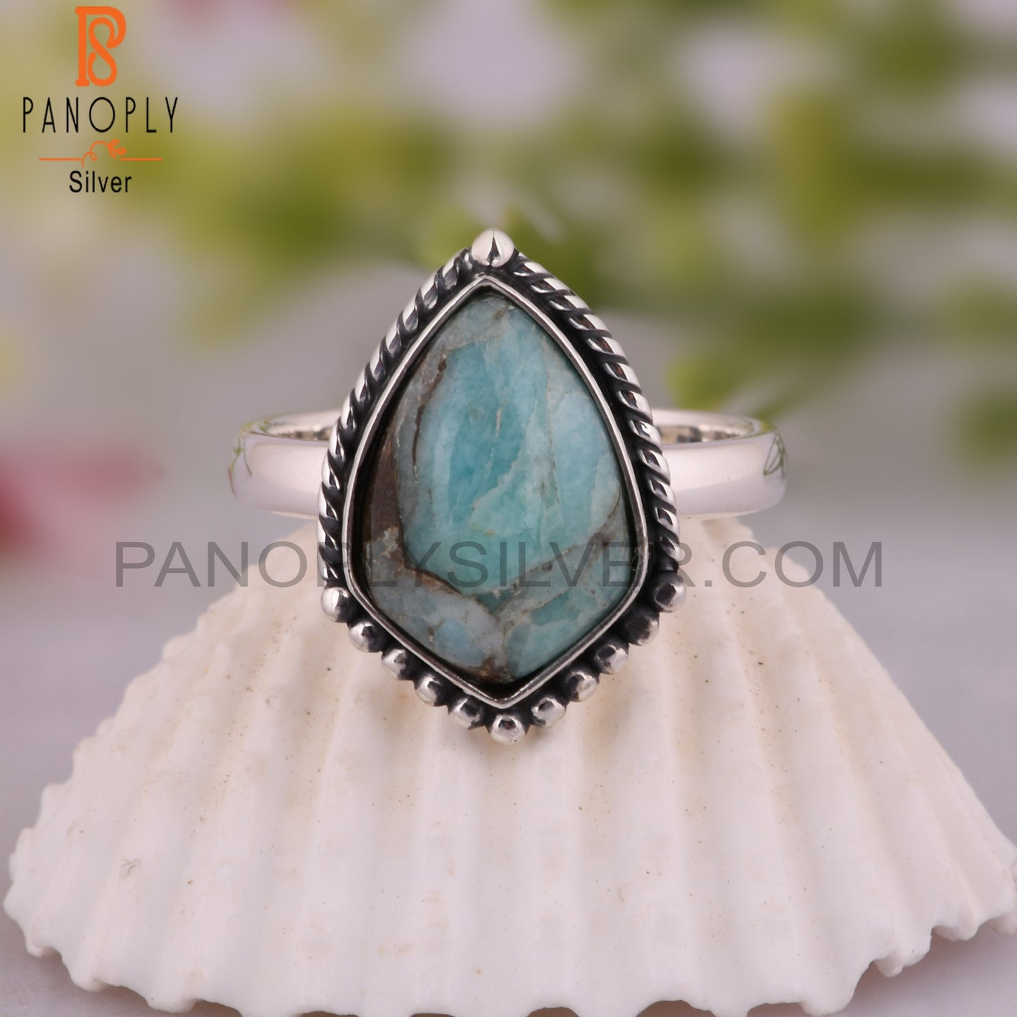 Mojave Copper Amazonite Kite 925 Minimalist Silver Ring