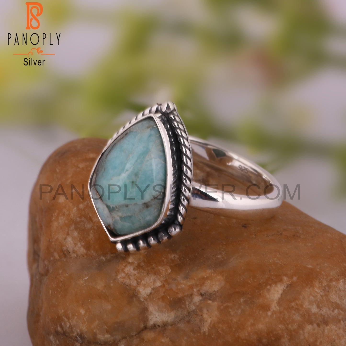 Mojave Copper Amazonite Kite 925 Minimalist Silver Ring
