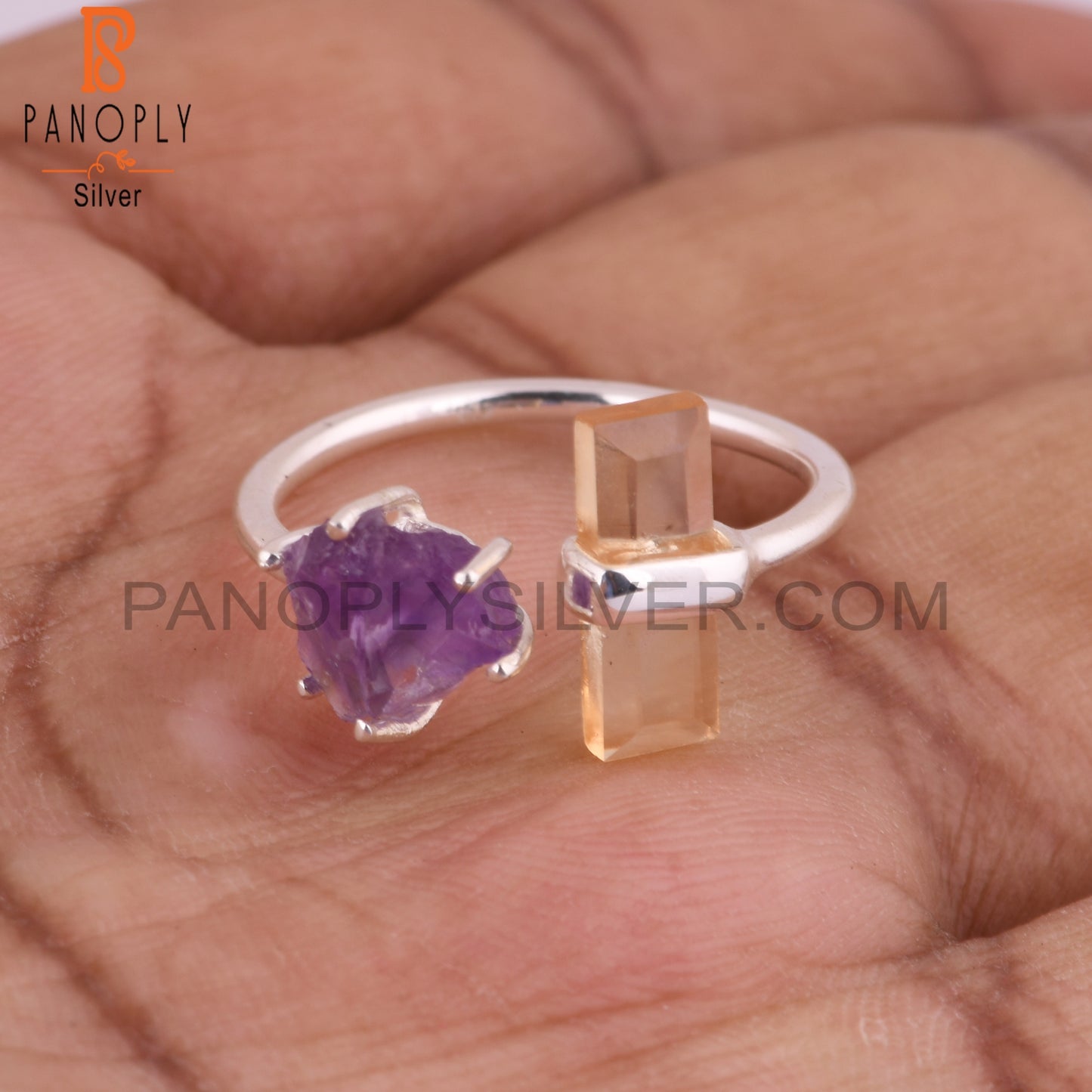 Citrine & Amethyst 925 Sterling Silver Ring