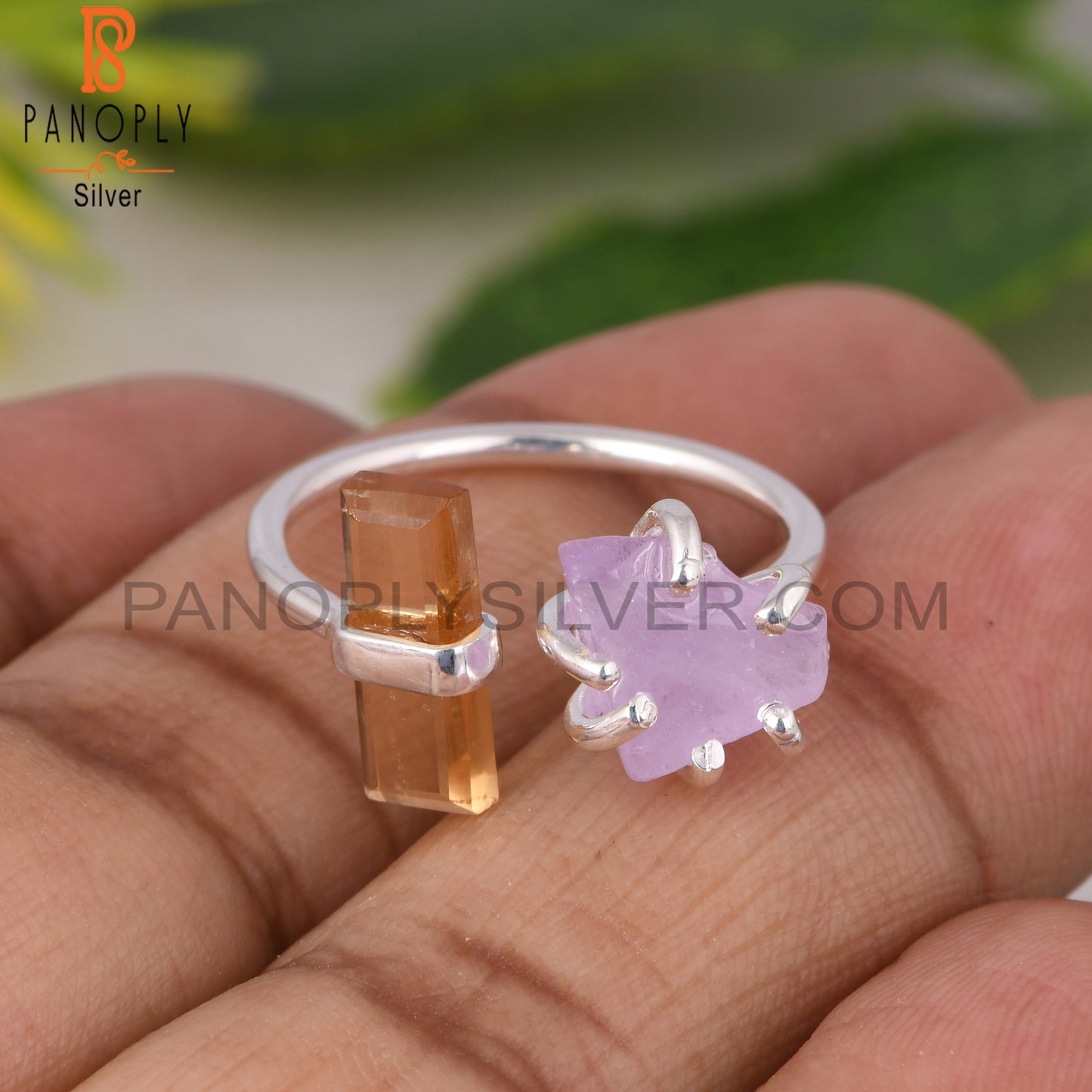 Citrine & Pink Amethyst 925 Sterling Silver Ring