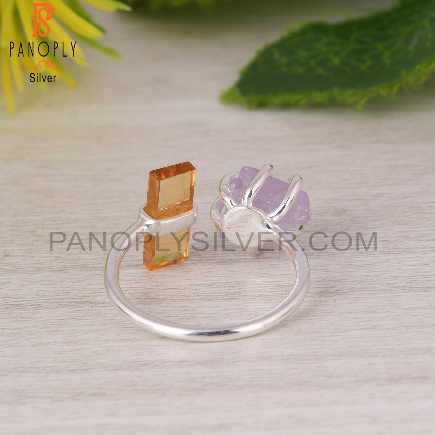 Citrine & Pink Amethyst 925 Sterling Silver Ring