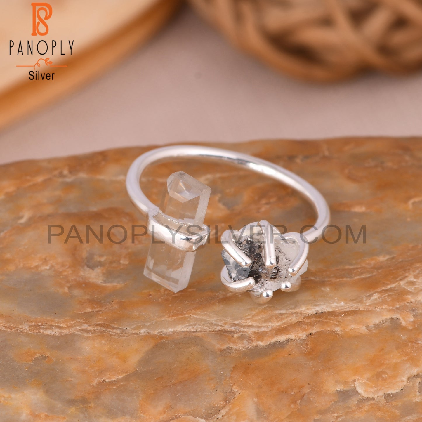 Crystal Quartz & Herkimer Diamond 925 Sterling Silver Ring