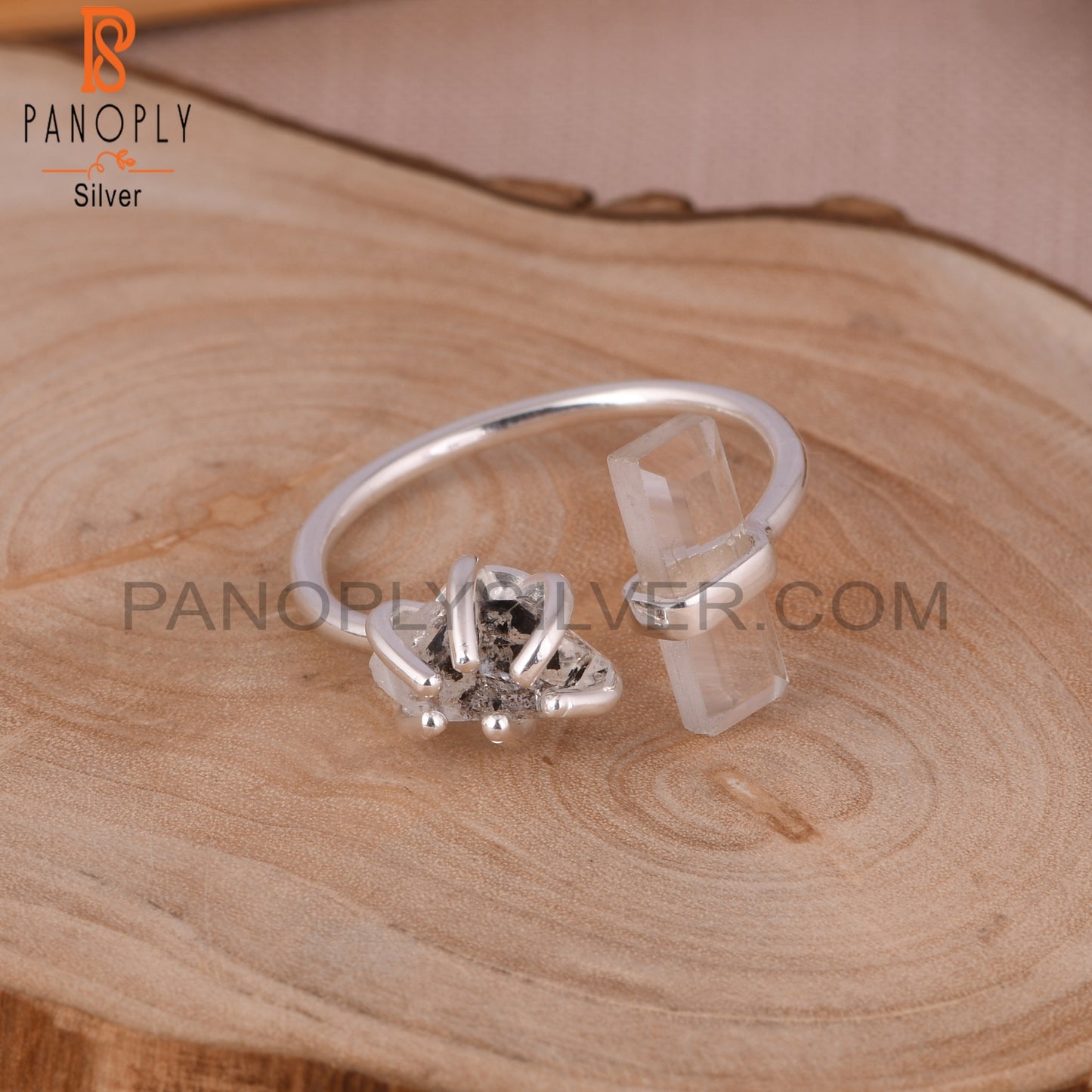 Crystal Quartz & Herkimer Diamond 925 Sterling Silver Ring