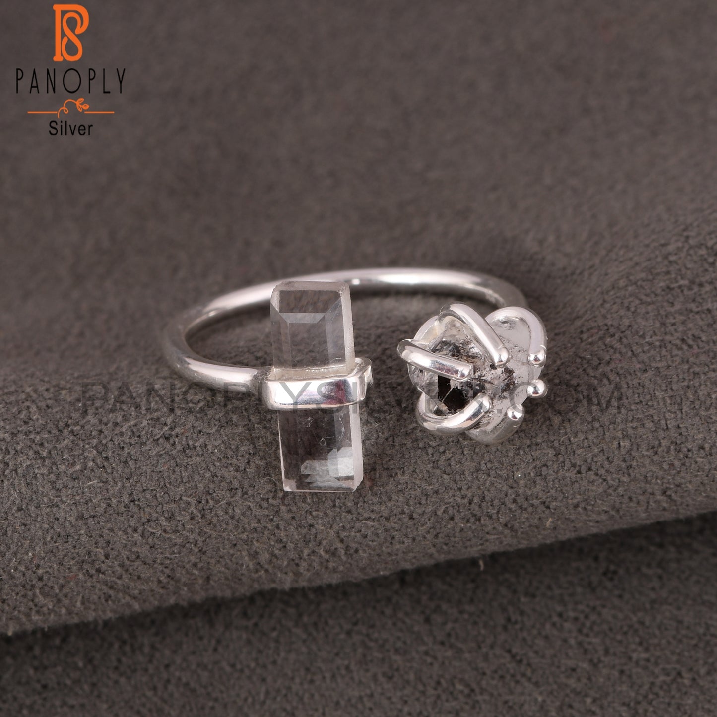 Crystal Quartz & Herkimer Diamond 925 Sterling Silver Ring