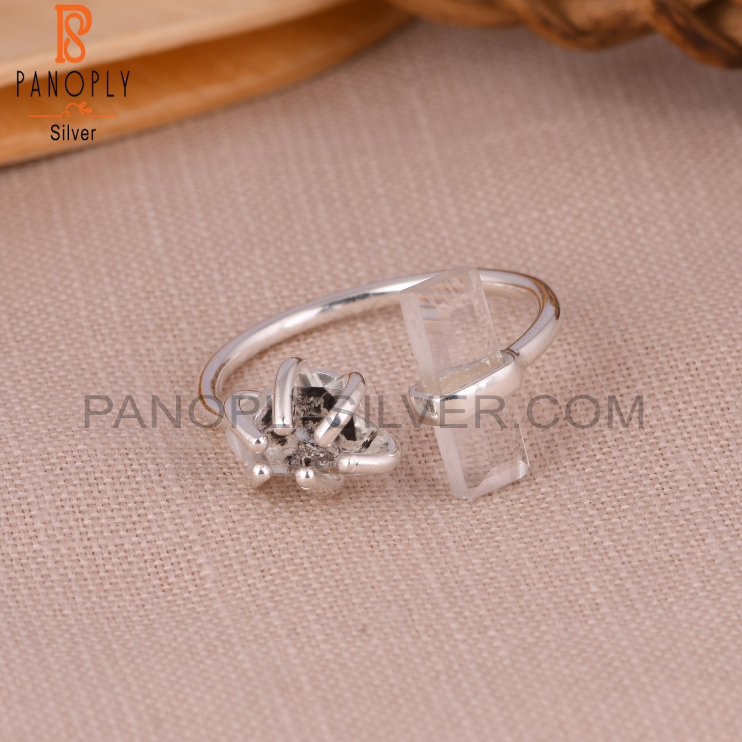 Crystal Quartz & Herkimer Diamond 925 Sterling Silver Ring
