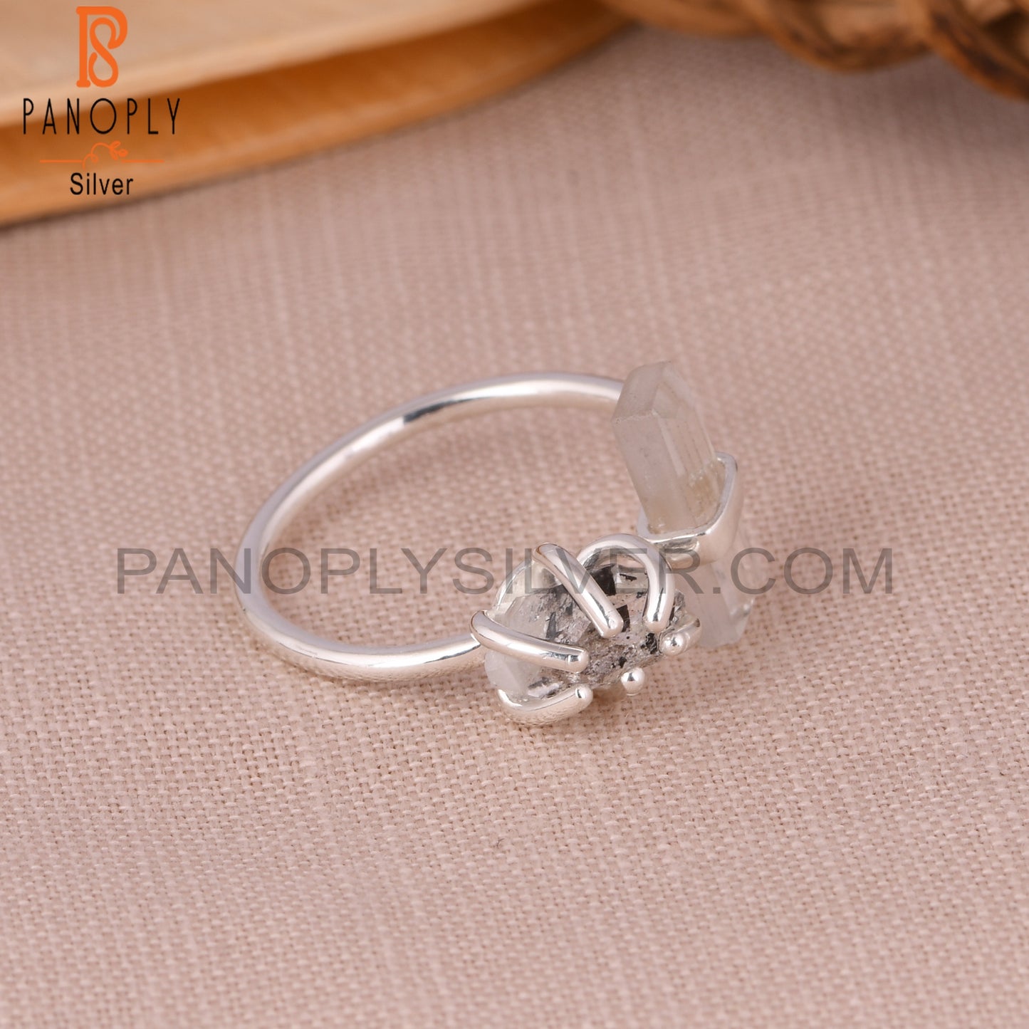 Crystal Quartz & Herkimer Diamond 925 Sterling Silver Ring