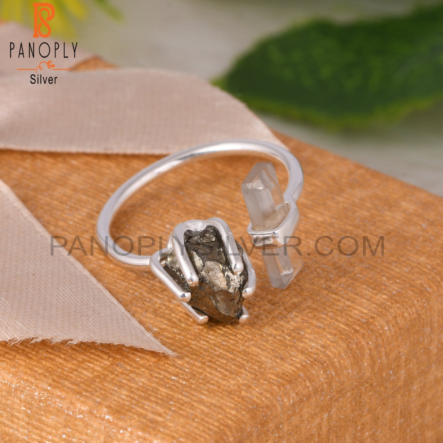 Pyrite & Crystal Quartz 925 Sterling Silver Ring