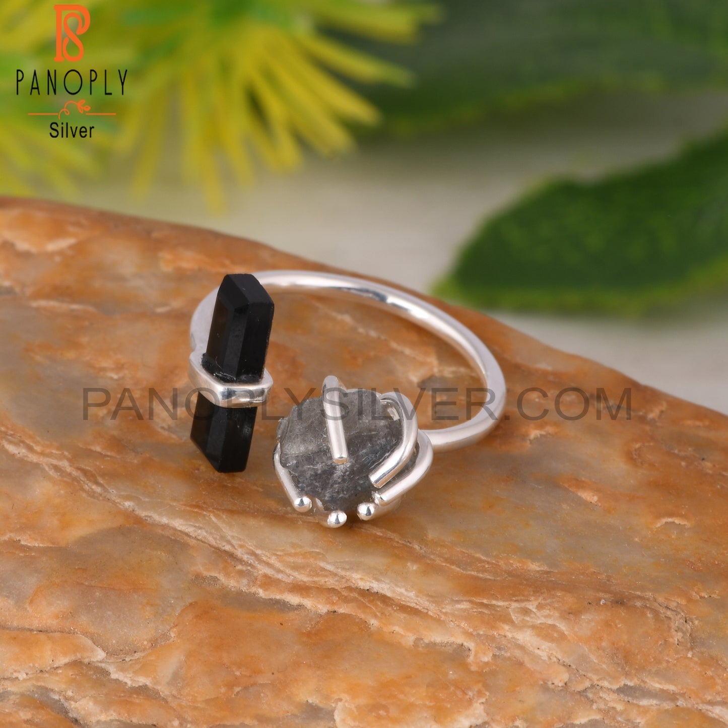 Black Onyx & Labradorite 925 Sterling Silver Ring