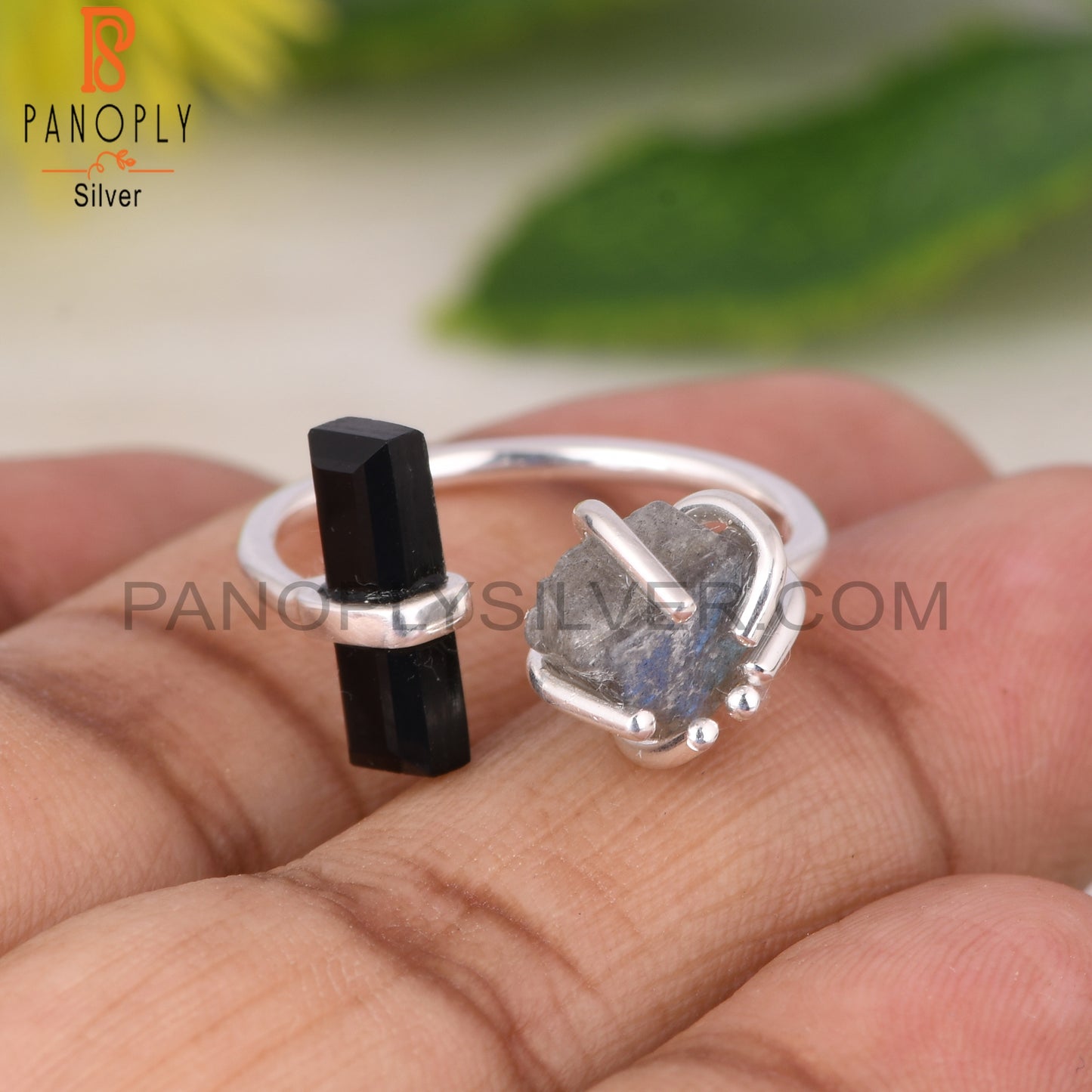 Black Onyx & Labradorite 925 Sterling Silver Ring
