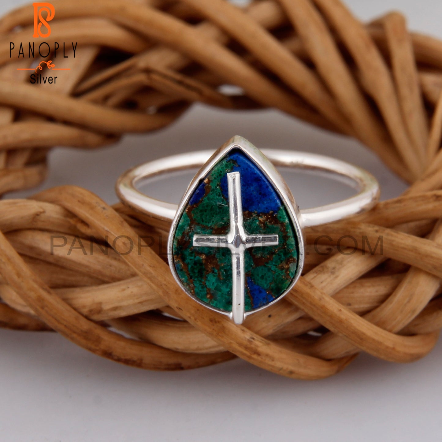 Mojave Copper Azurite Malachite Handmade 925 Silver Ring
