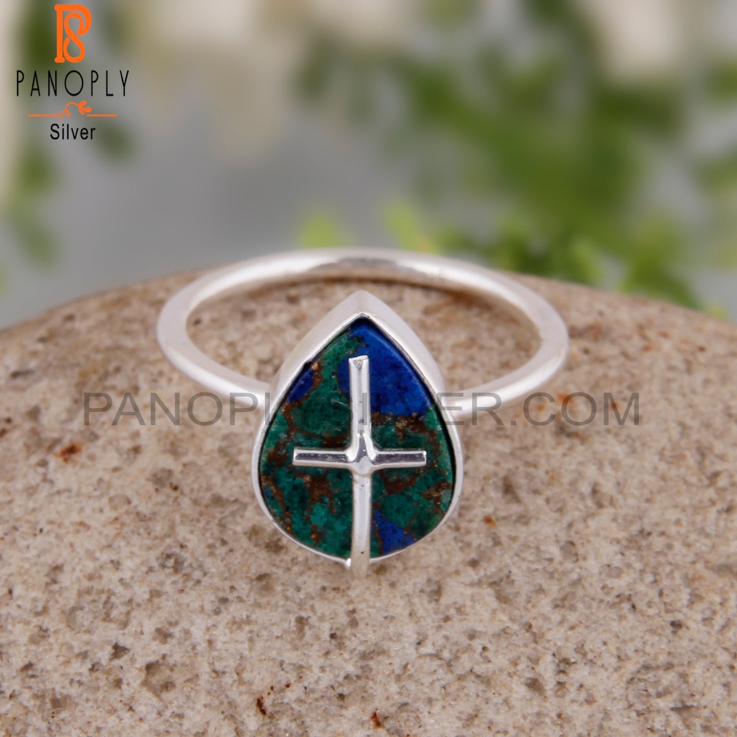 Mojave Copper Azurite Malachite Handmade 925 Silver Ring