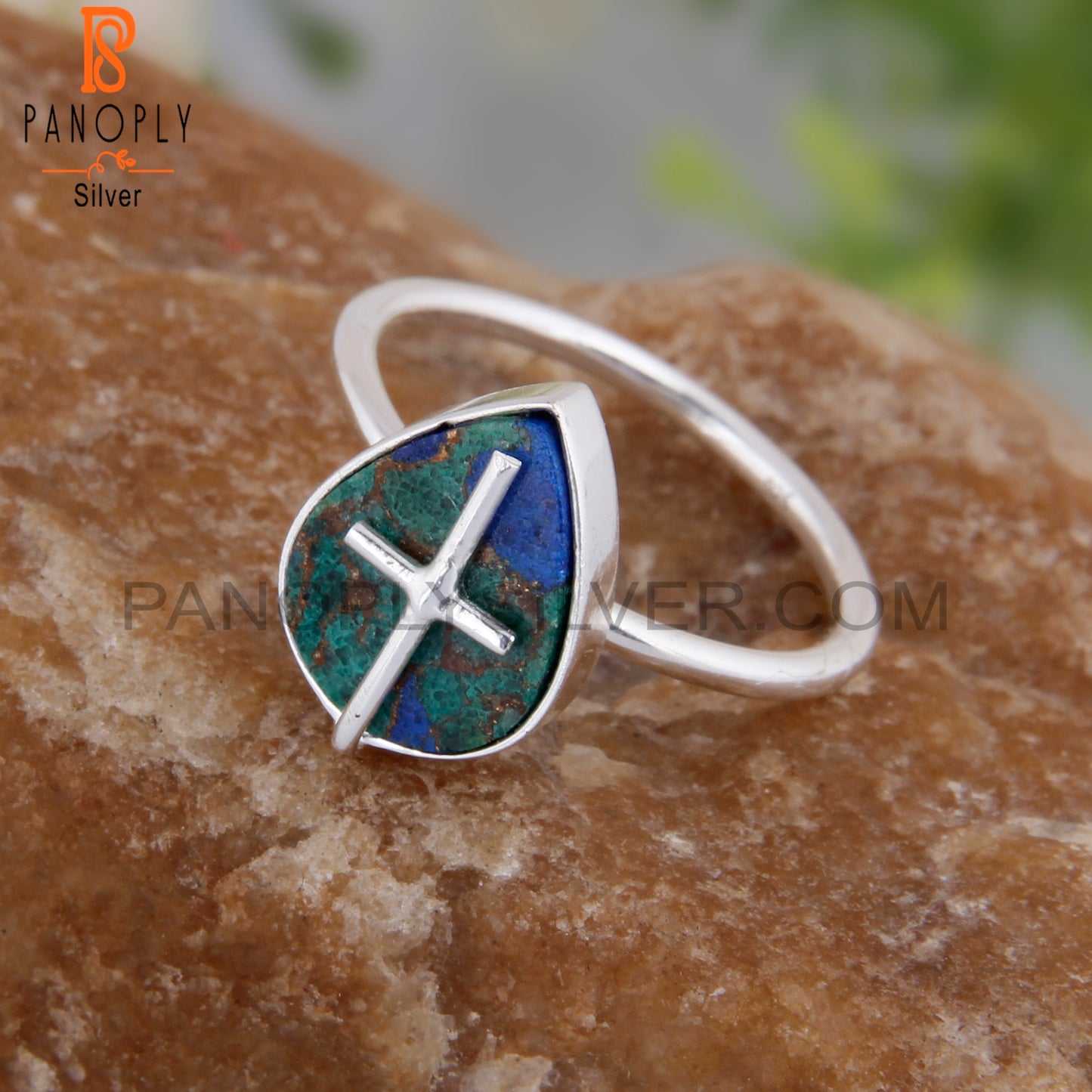 Mojave Copper Azurite Malachite Handmade 925 Silver Ring