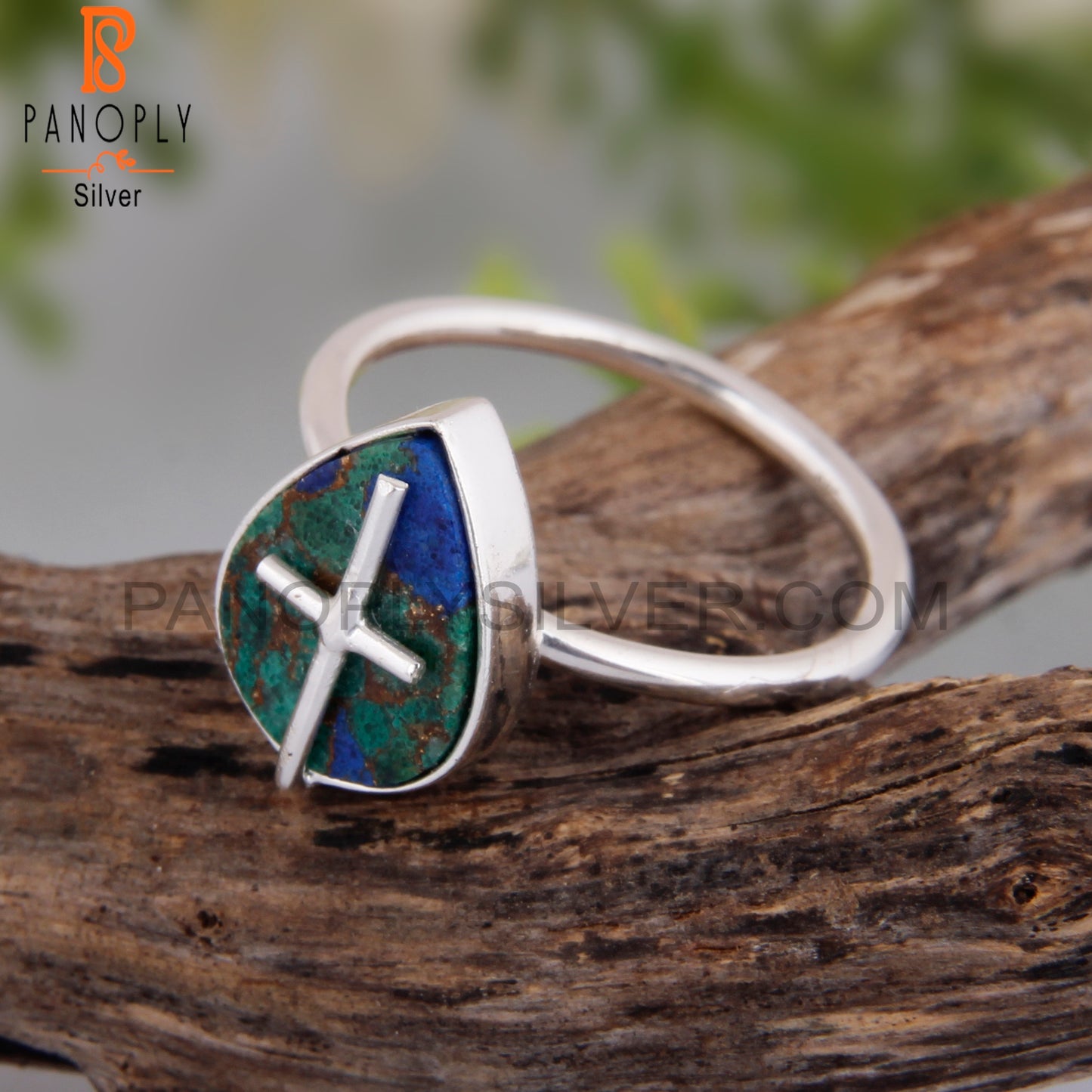 Mojave Copper Azurite Malachite Handmade 925 Silver Ring