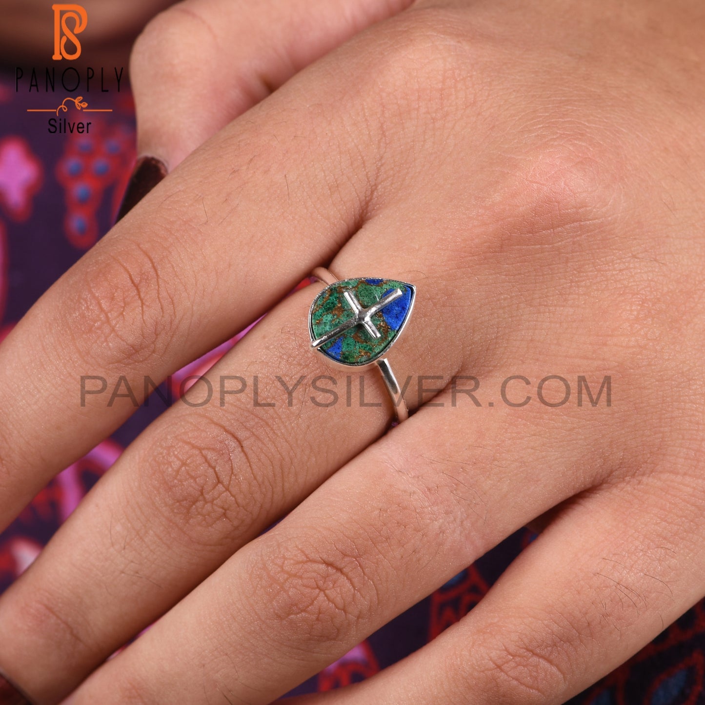 Mojave Copper Azurite Malachite Handmade 925 Silver Ring