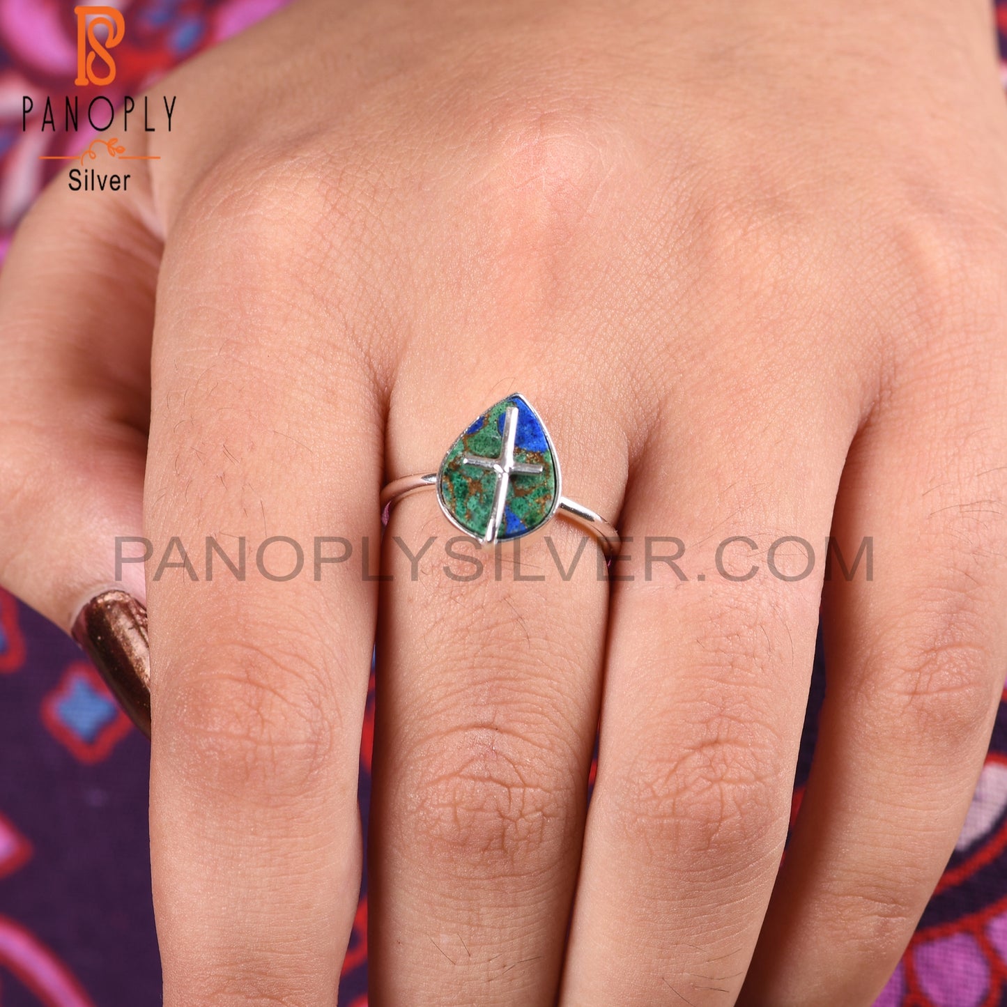 Mojave Copper Azurite Malachite Handmade 925 Silver Ring