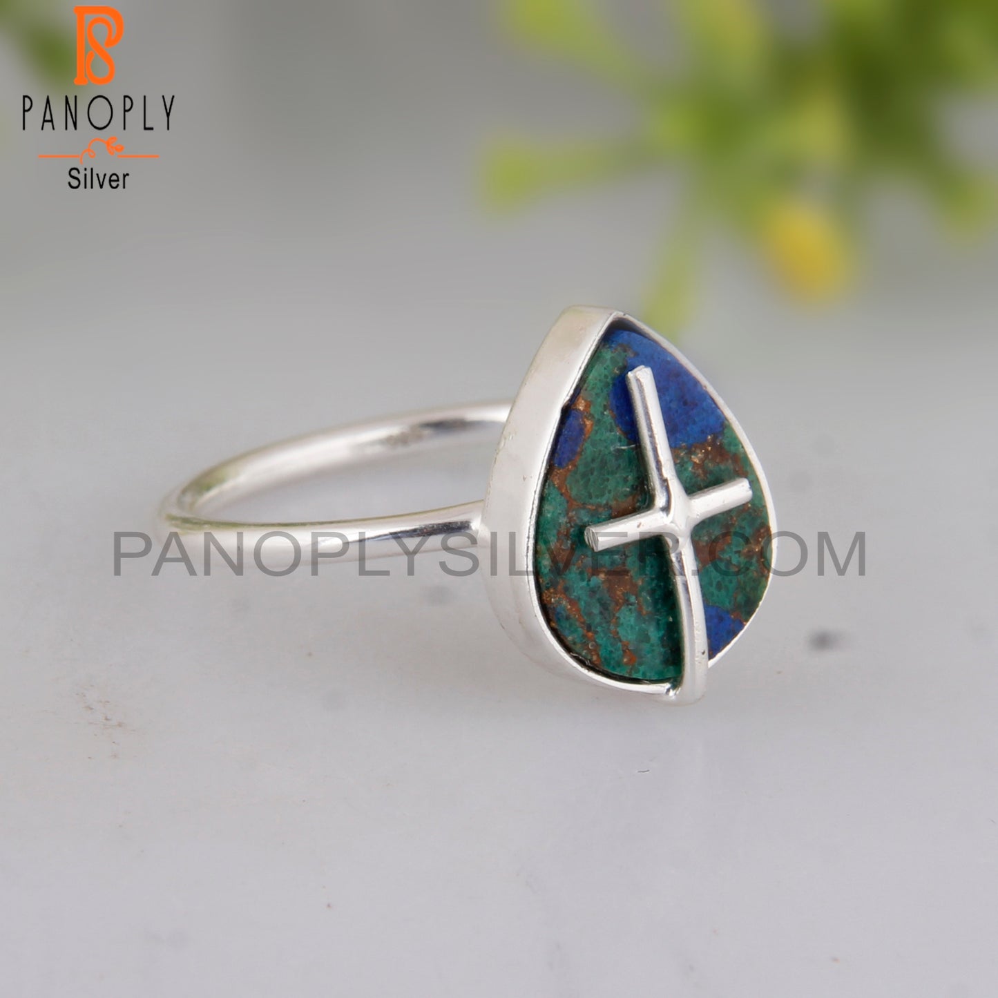 Mojave Copper Azurite Malachite Handmade 925 Silver Ring