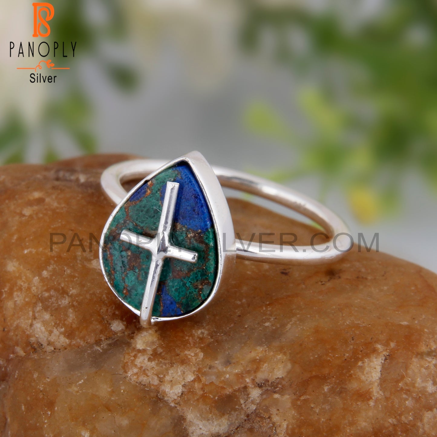 Mojave Copper Azurite Malachite Handmade 925 Silver Ring
